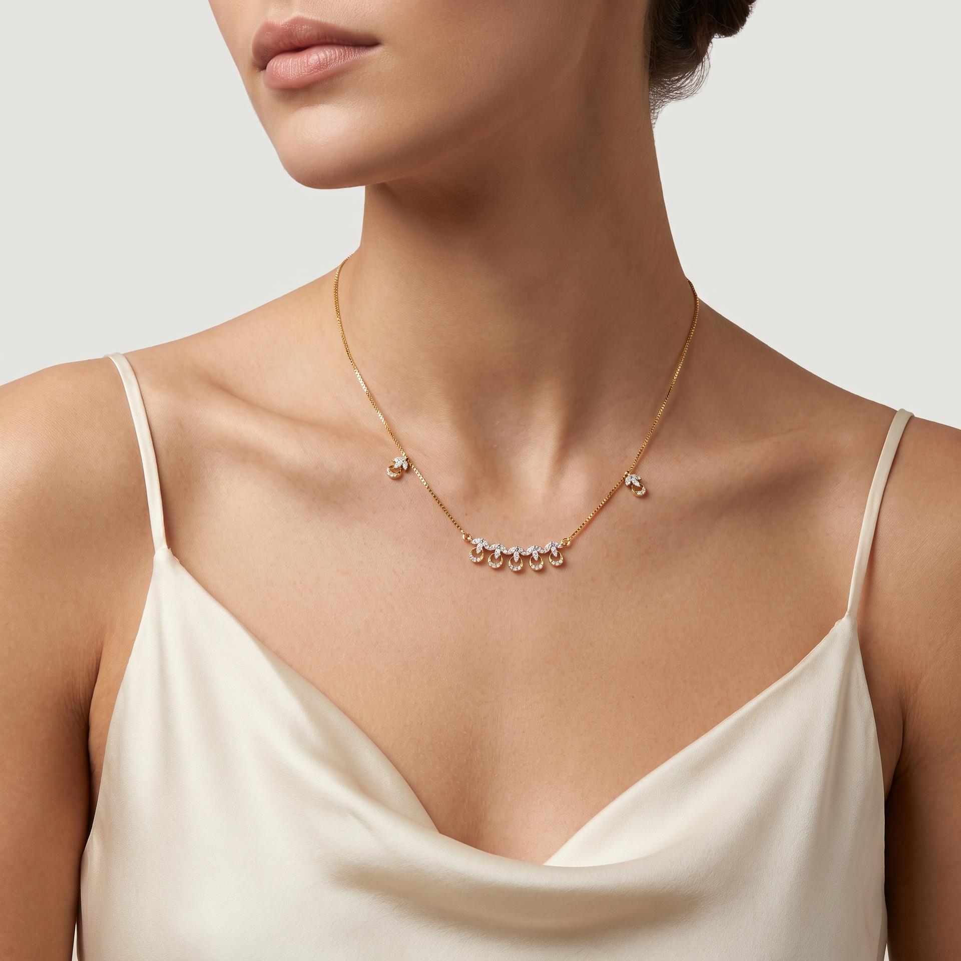 Marquise Diamond Fringe Bar Necklace on model
