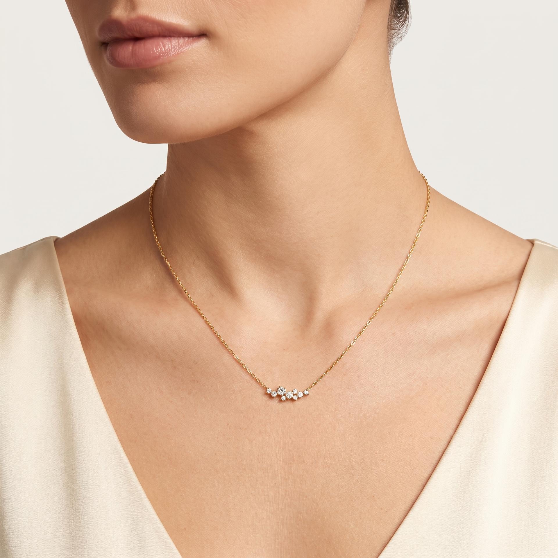Round Diamond Scattered Cluster Necklace on model