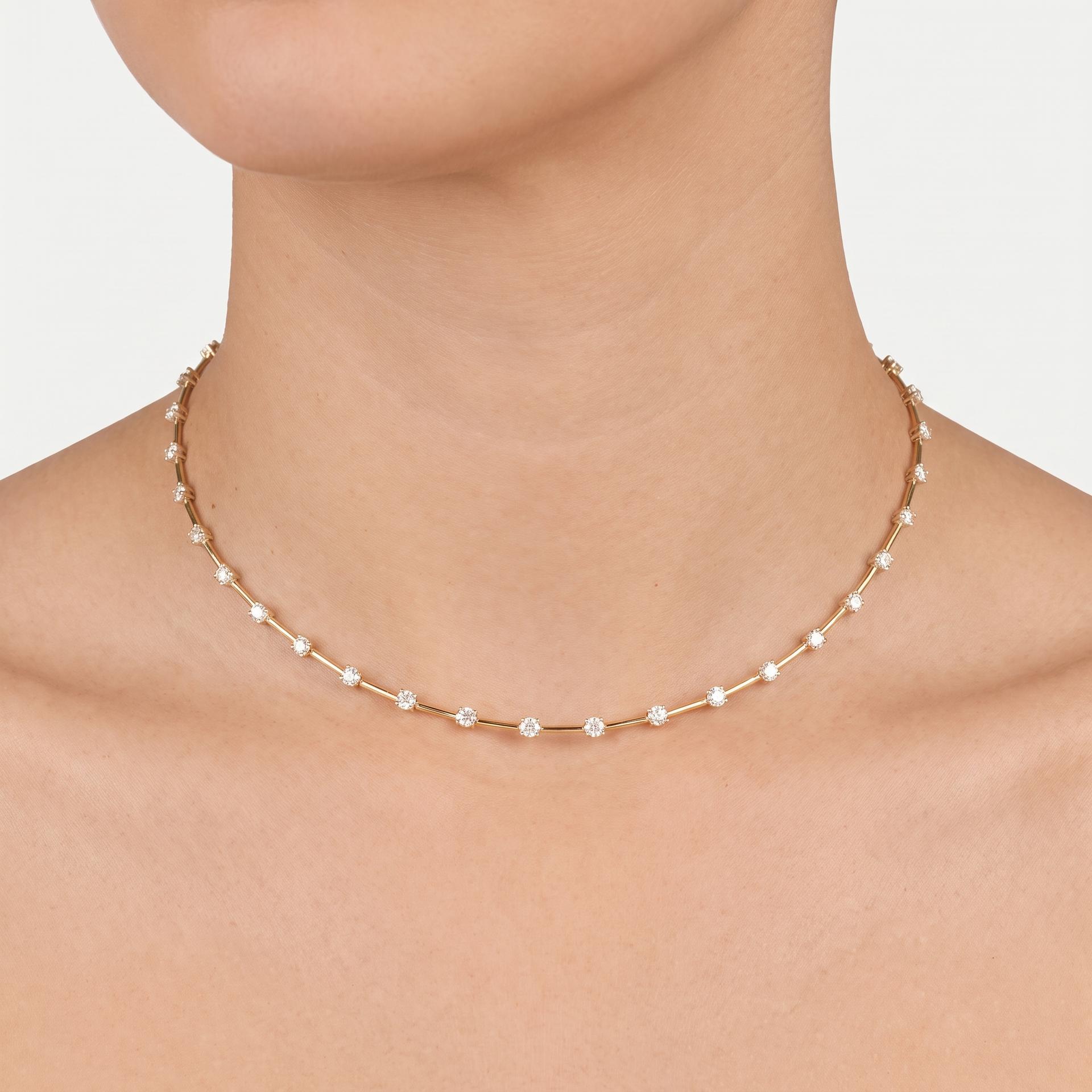 Round Diamond Bar Station Choker Necklace on model
