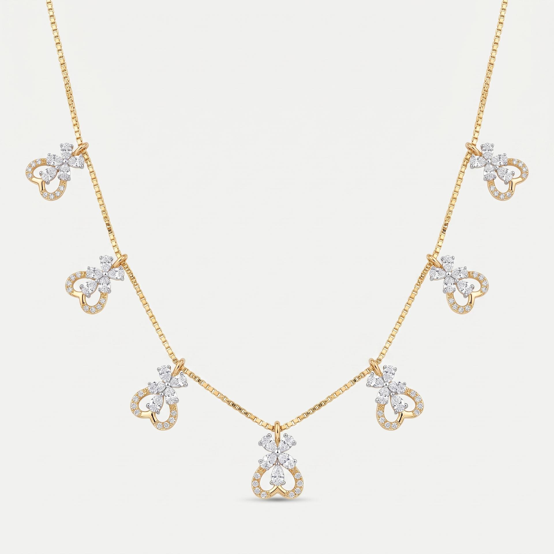 Pavé Diamond Clover Charm Station Necklace