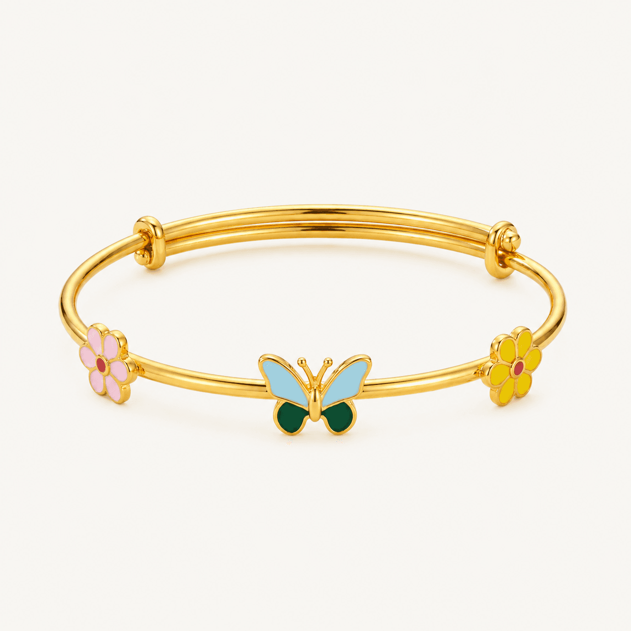Garden Trio — Adjustable Enamel Flower & Butterfly Kada Bangle 1