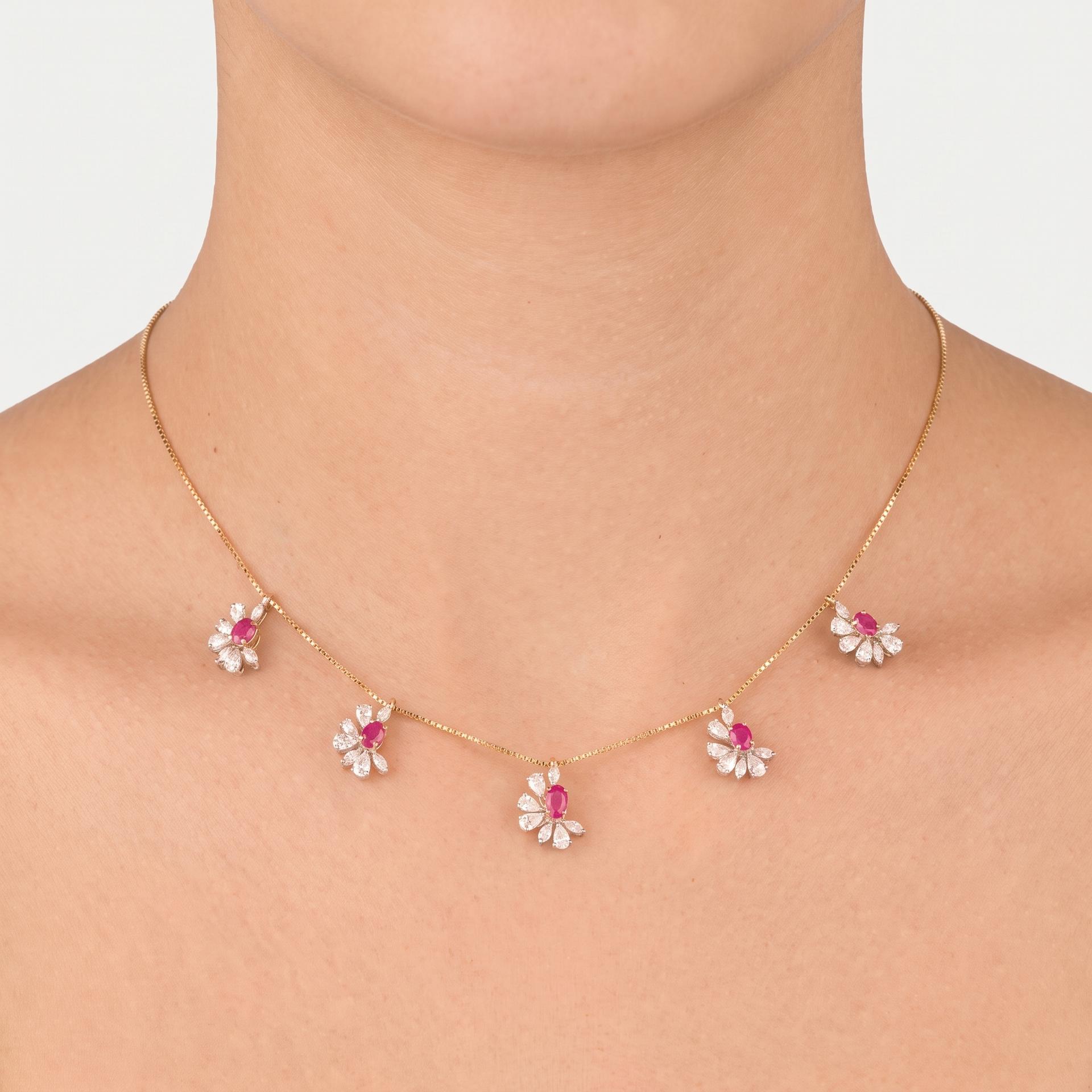 Ruby & Marquise Diamond Floral Station Necklace on model