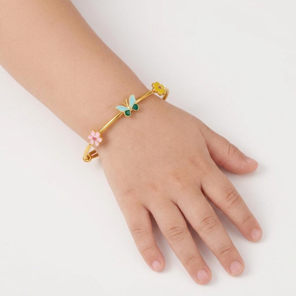 Garden Trio — Adjustable Enamel Flower & Butterfly Kada Bangle 3