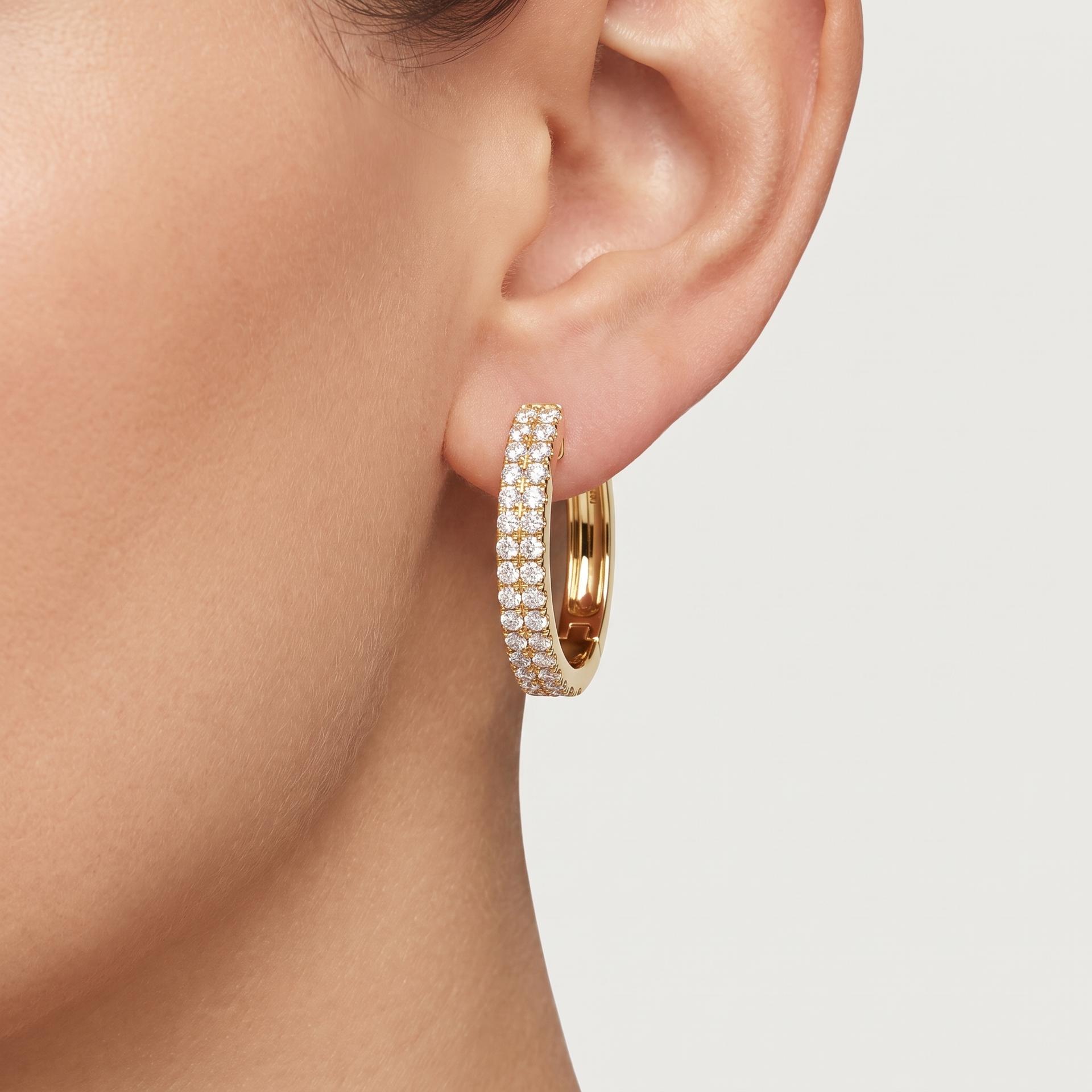 Round Diamond Two-Row Pavé Hoop Earrings on model