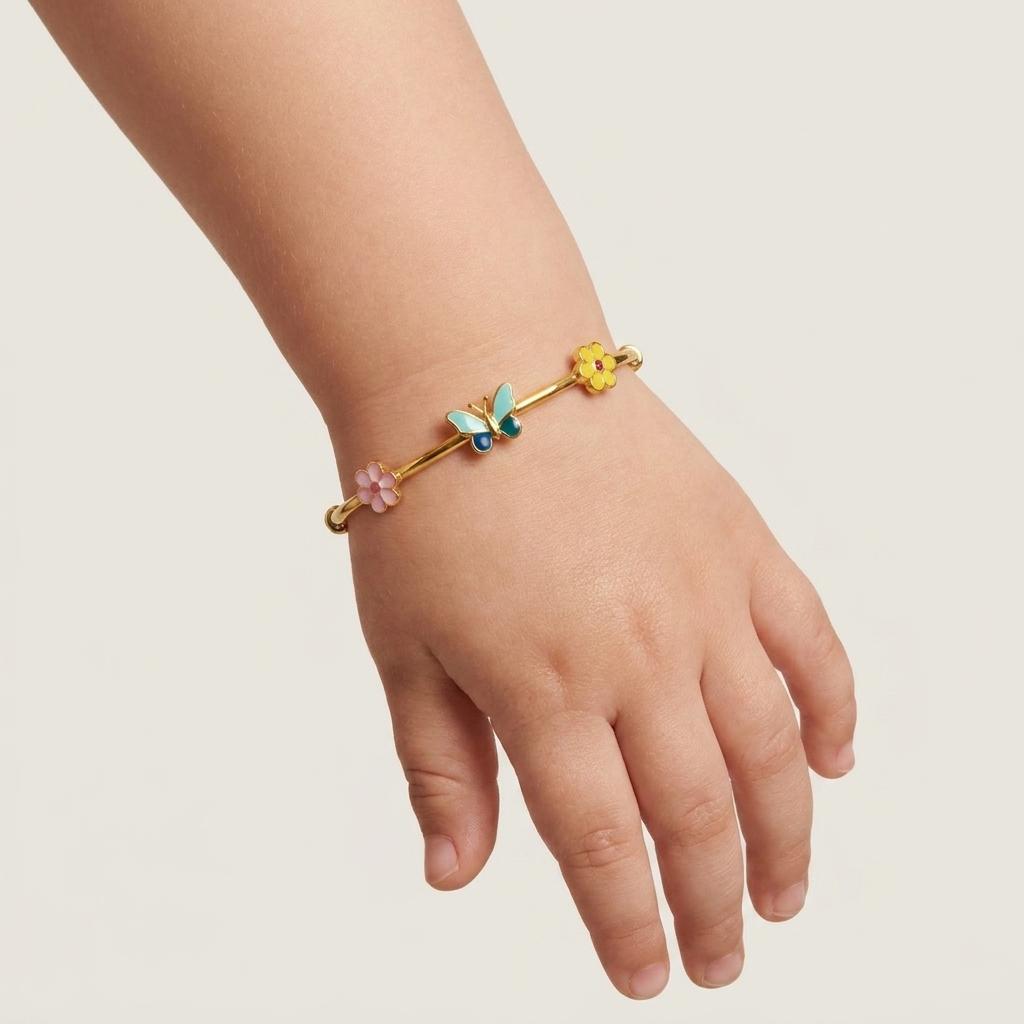 Garden Trio — Adjustable Enamel Flower & Butterfly Kada Bangle 2