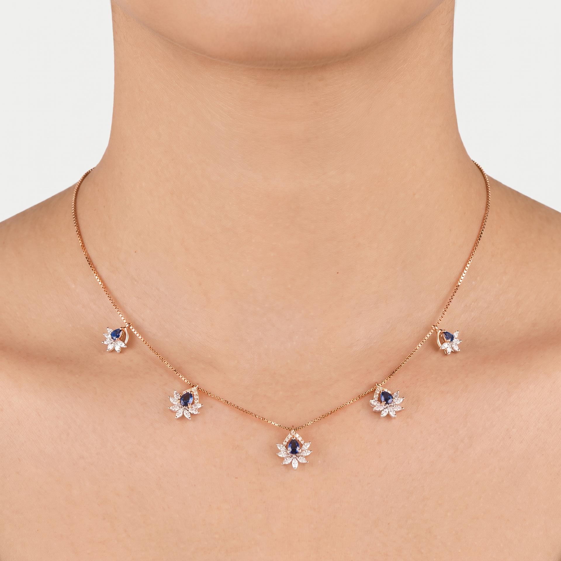 Sapphire & Marquise Diamond Fan Station Necklace on model
