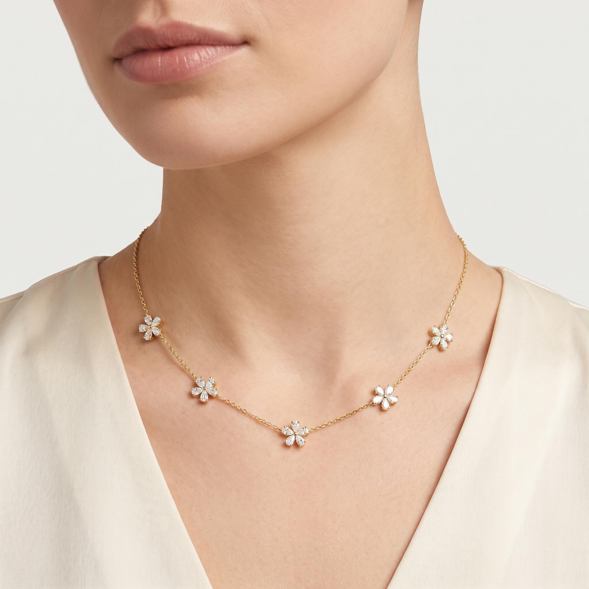 Marquise Diamond Clover Station Necklace on model