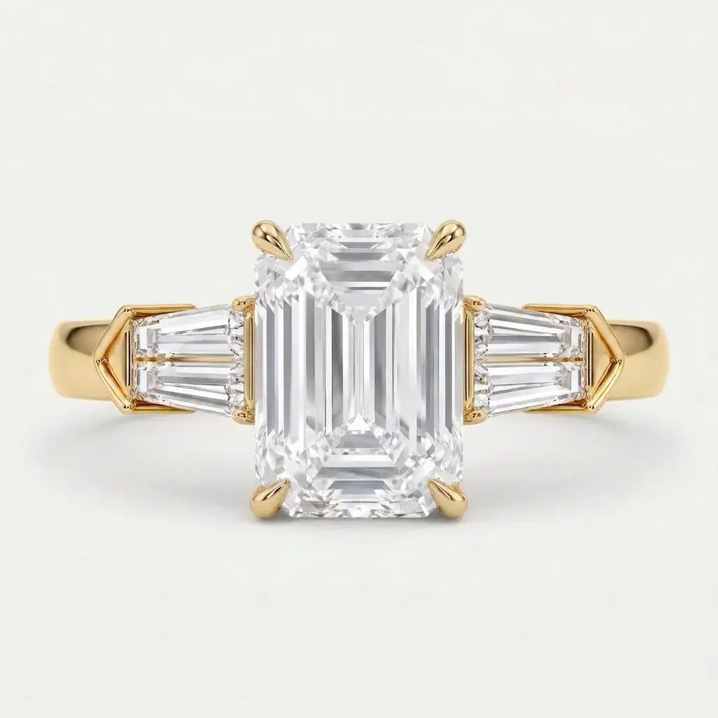 Tapered Baguette and Emerald Cut Diamond Ring