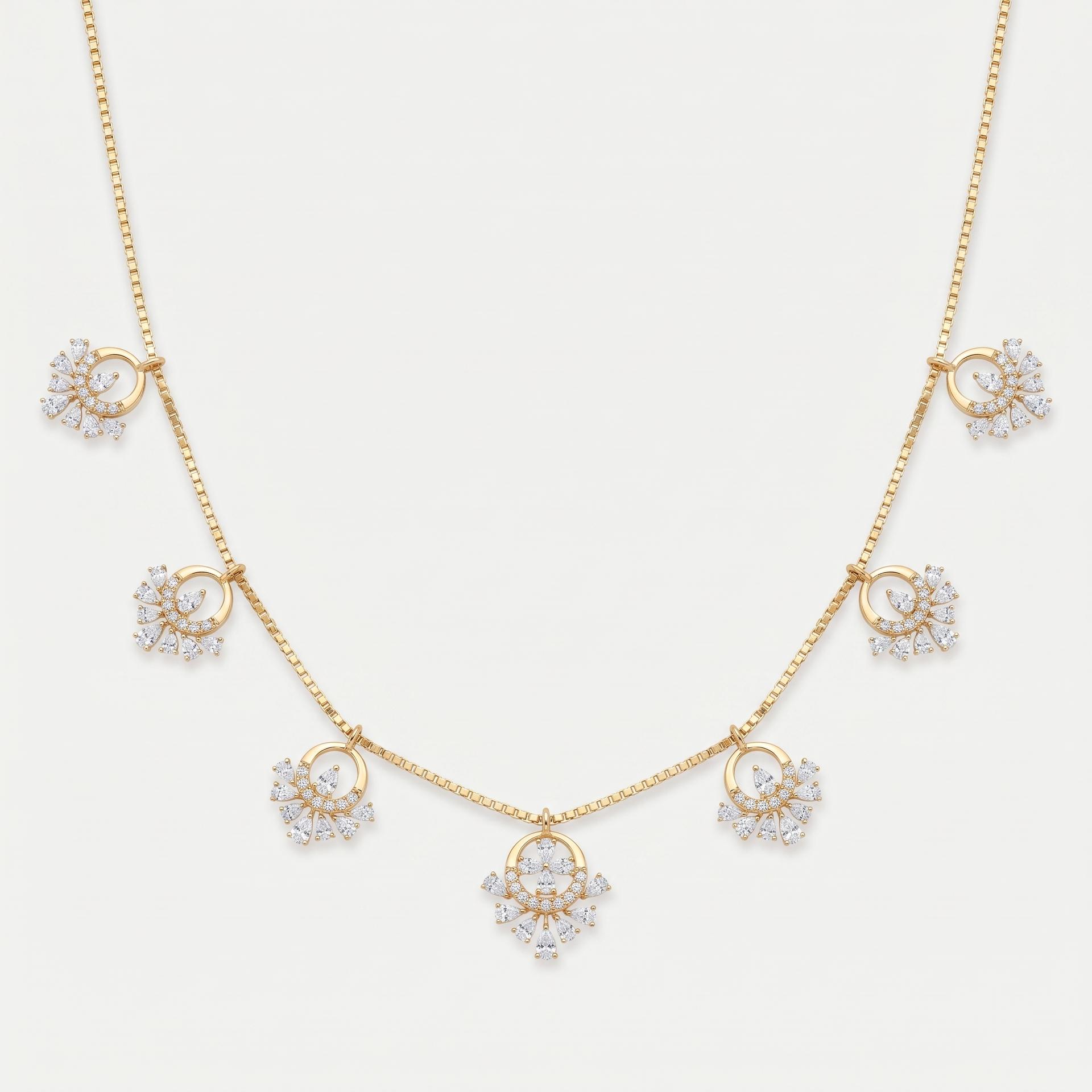 Marquise Diamond Fan Charm Station Necklace
