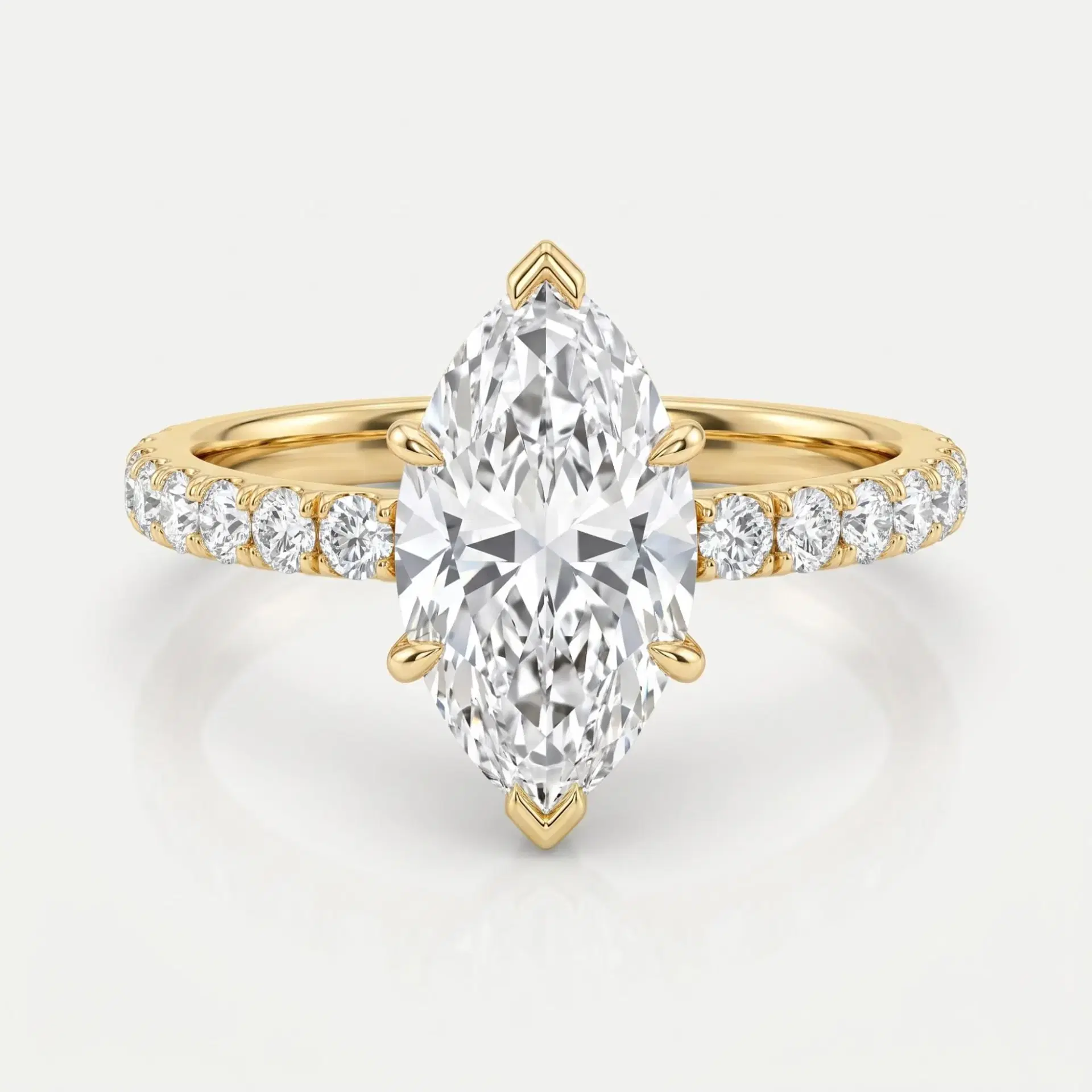 Marquise Diamond Six Prong Ring with Pavé Band