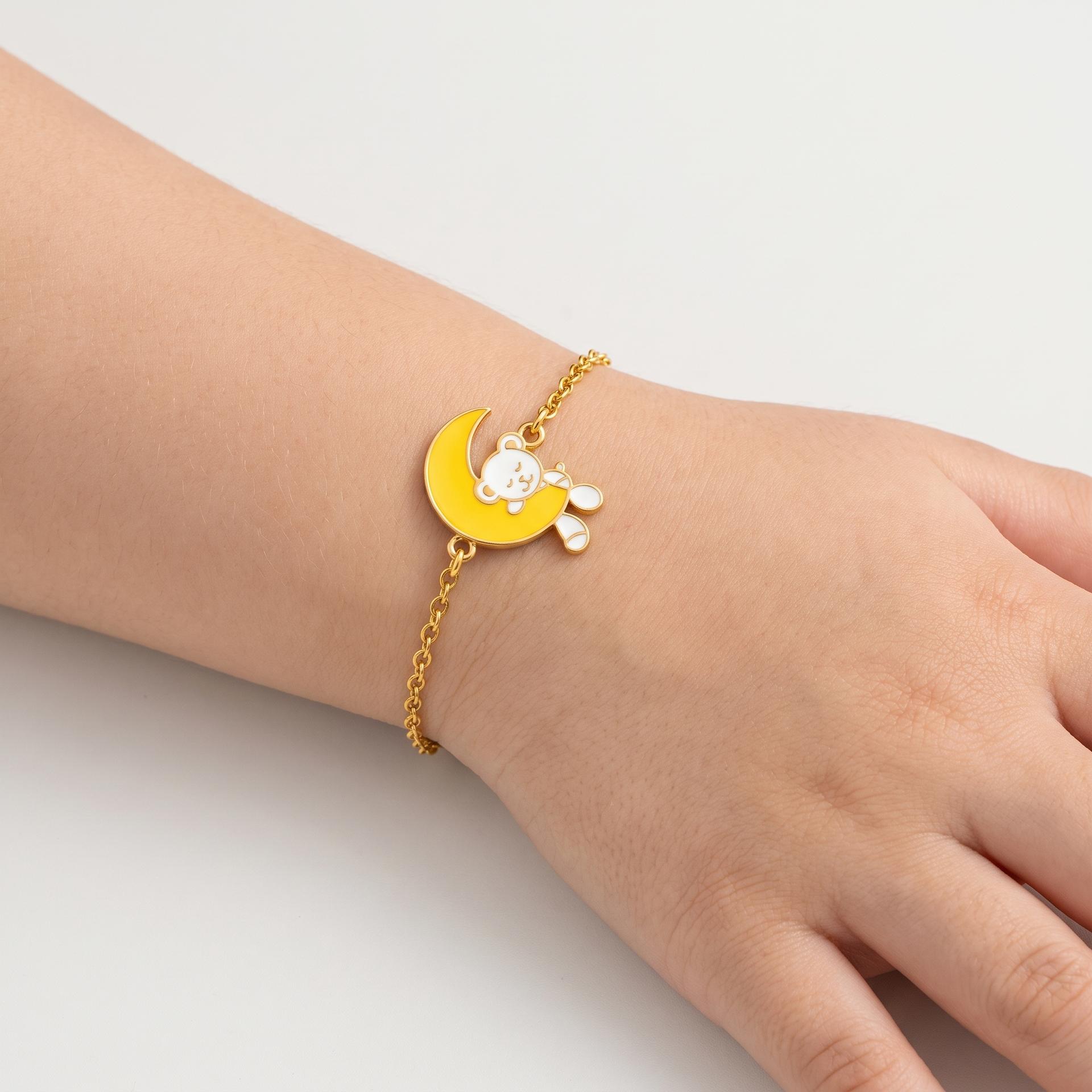Sleepy Bear — Enamel Moon & Bear Charm Chain Bracelet 3