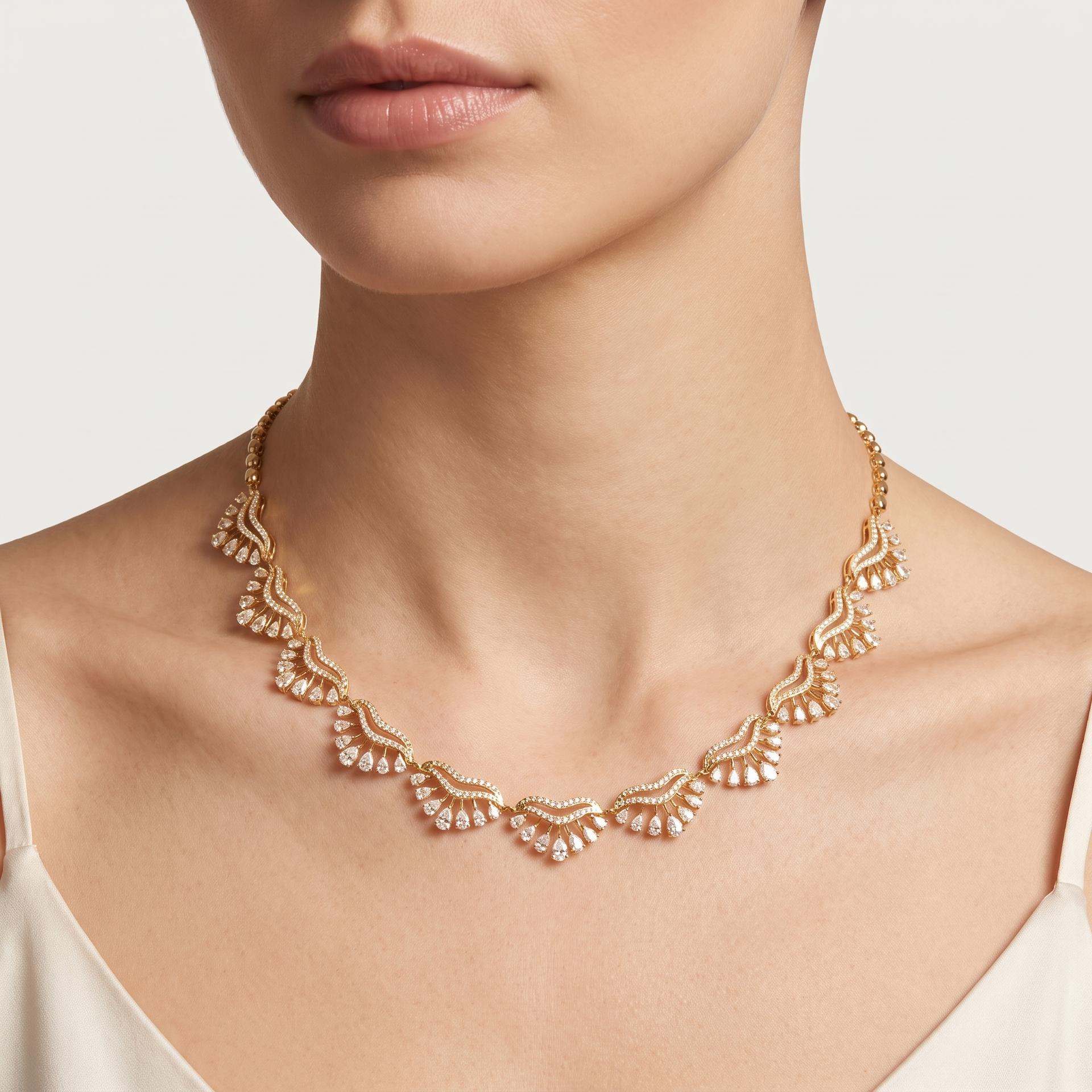 Marquise Diamond Fan Scallop Necklace on model