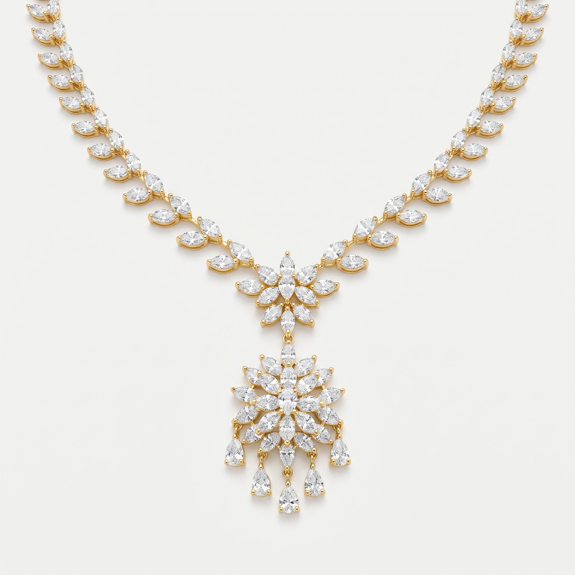 Marquise & Pear Diamond Starburst Drop Necklace