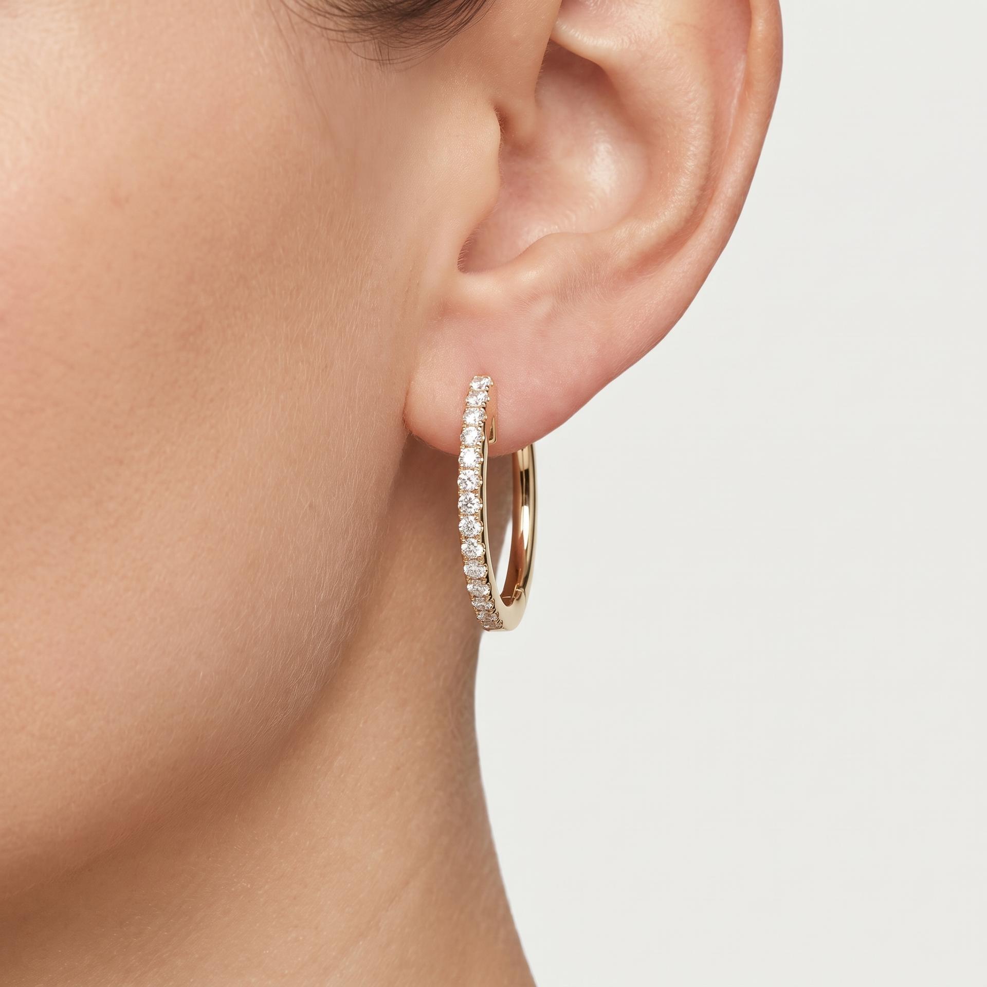 Round Diamond Petite Pavé Hoop Earrings 3