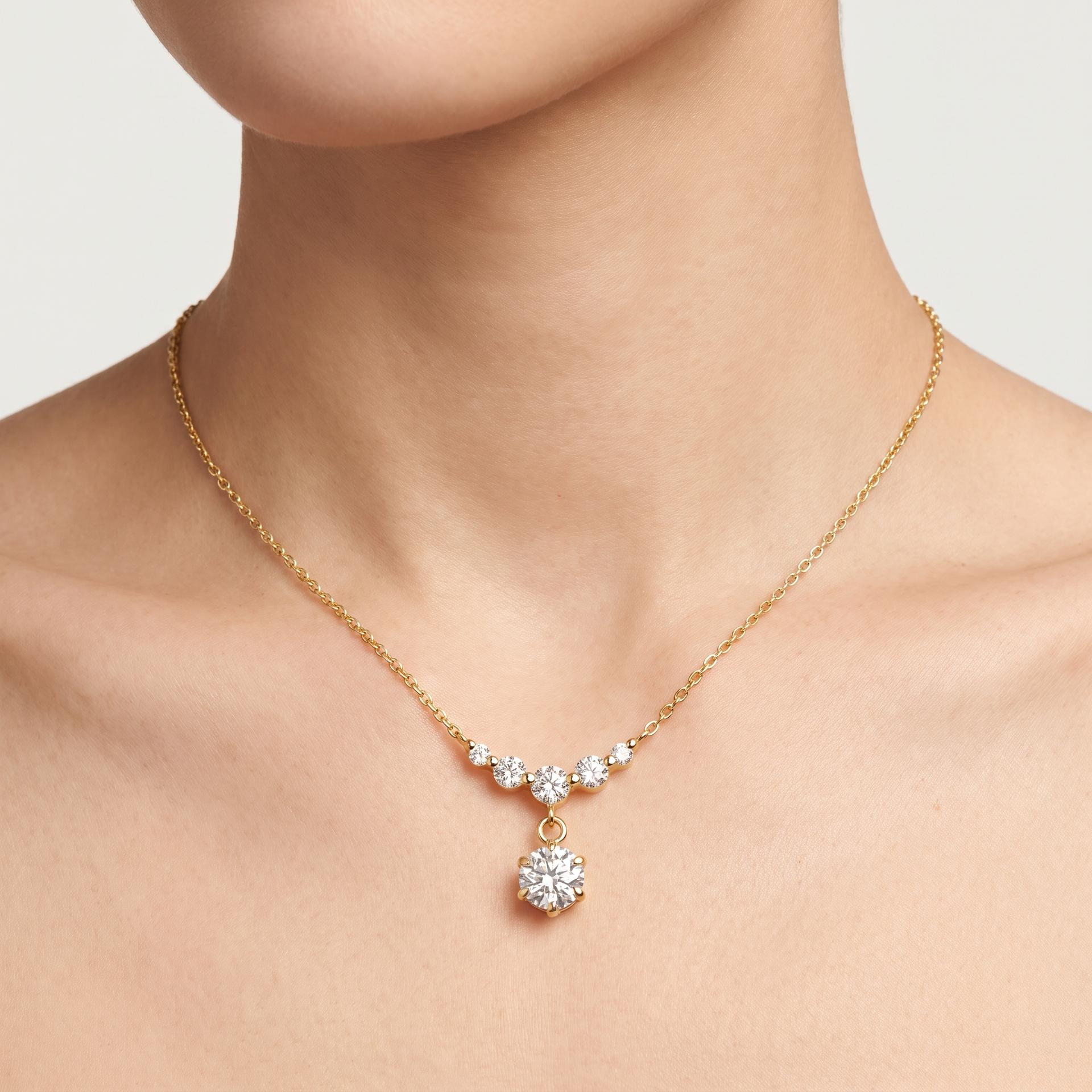 Graduated Diamond Station Drop Necklace on model