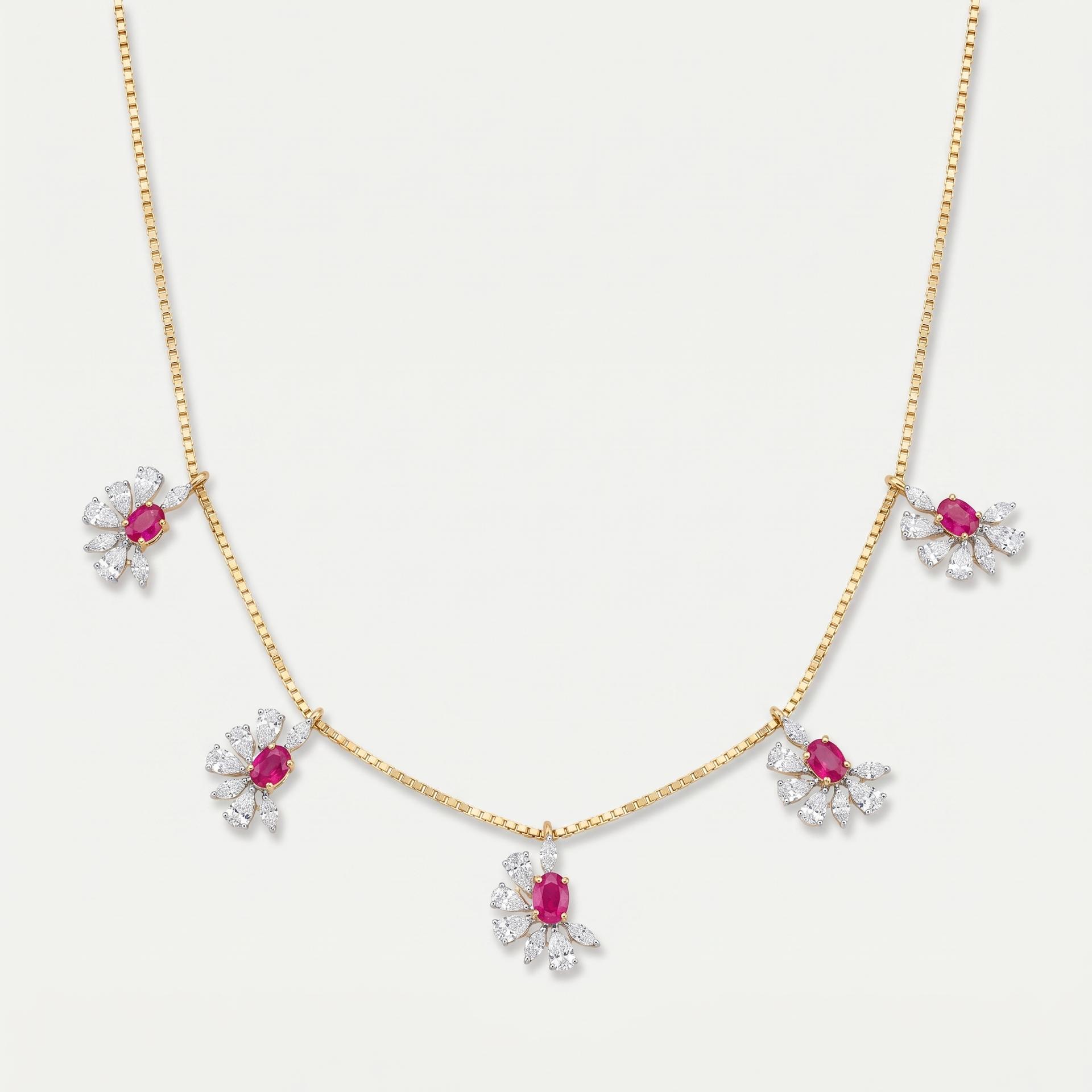 Ruby & Marquise Diamond Floral Station Necklace