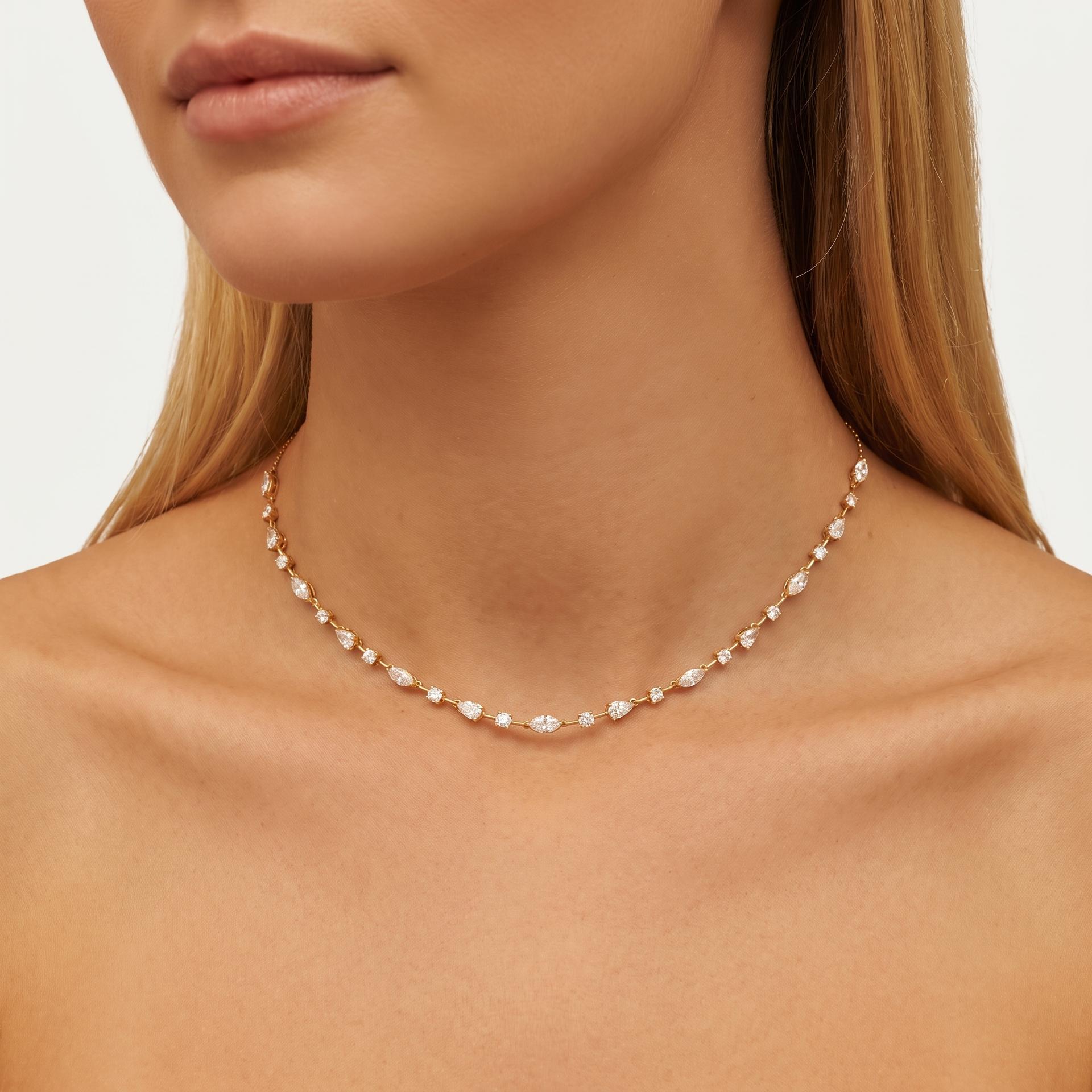 Mixed Cut Diamond Floating Station Necklace on model
