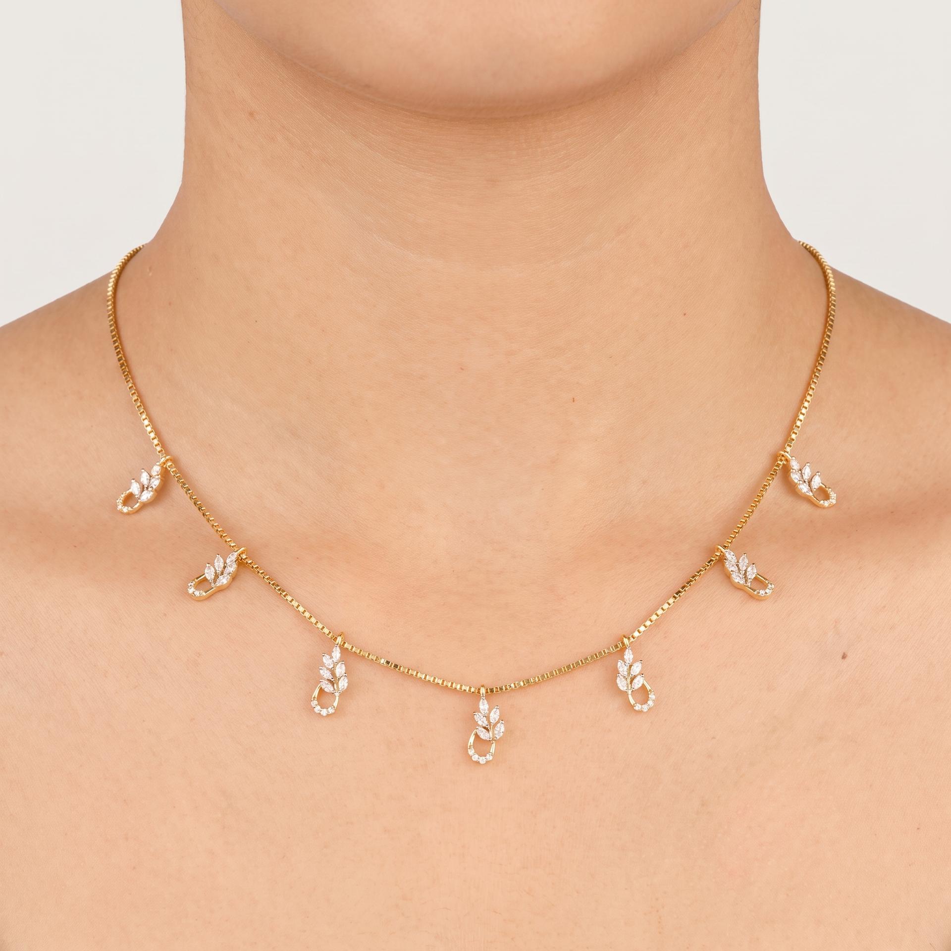 Marquise Leaf & Pavé Circle Station Necklace on model