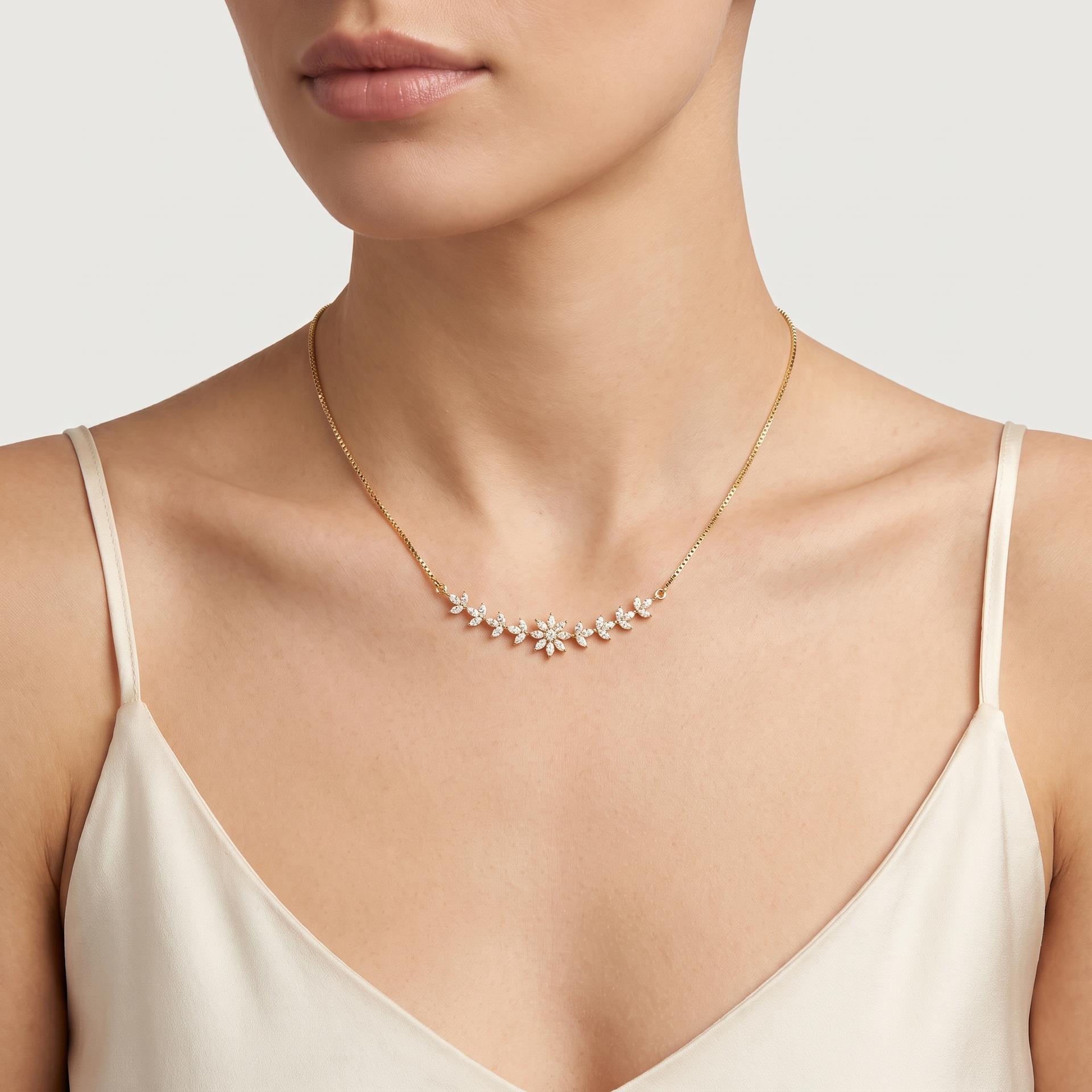 Marquise Diamond Triple Blossom Necklace on model