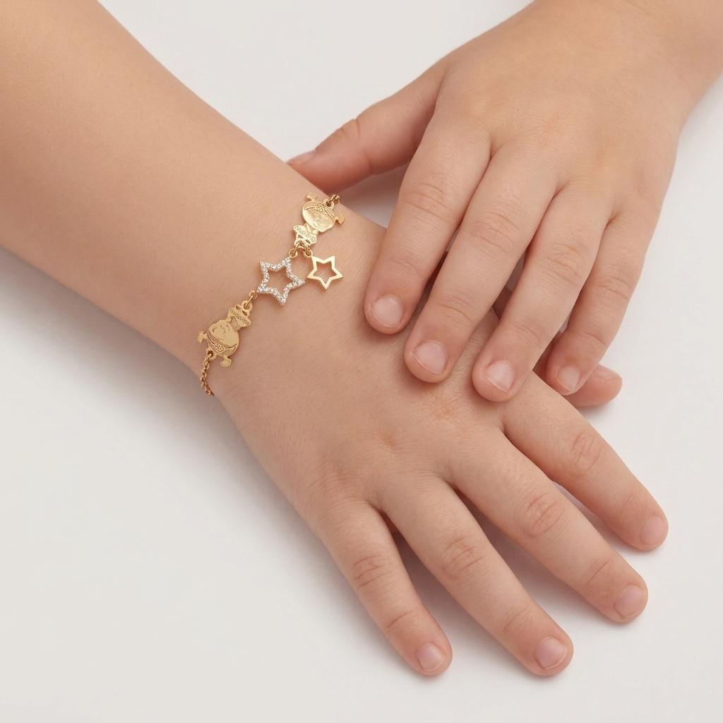 Little Stars — Engraved Cherub Face & Pavé Star Charm Bracelet 2