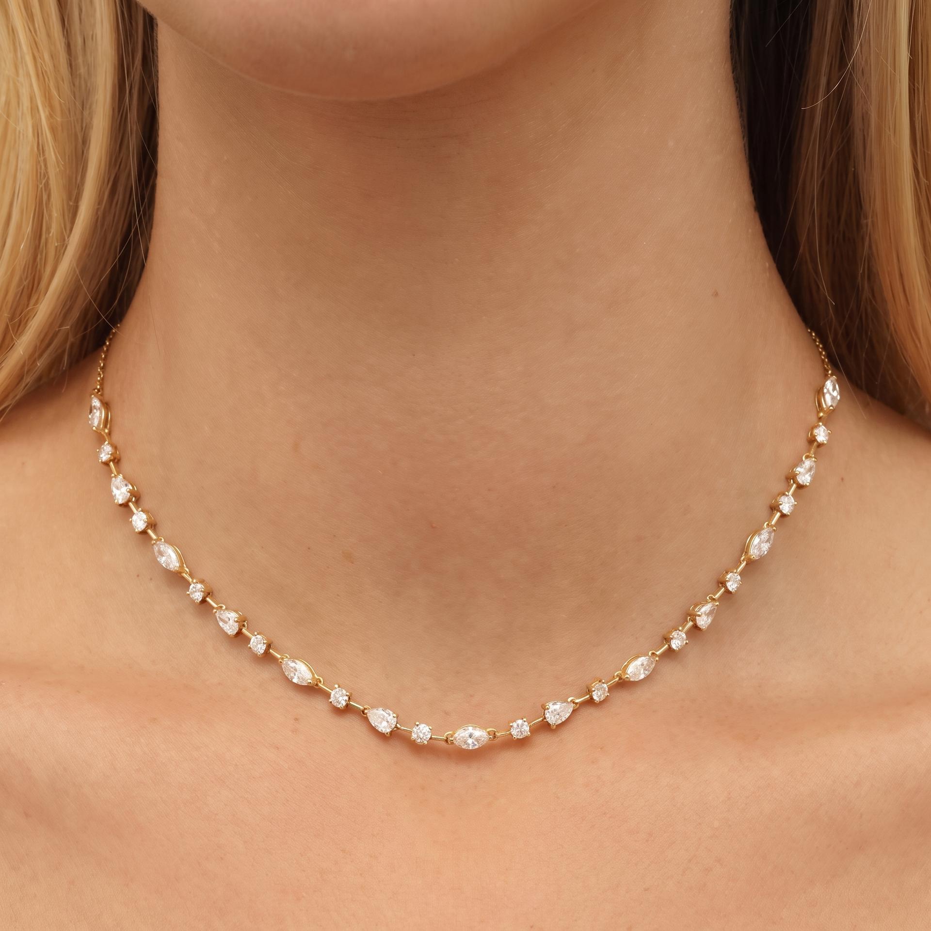 Mixed Cut Diamond Floating Station Necklace on model