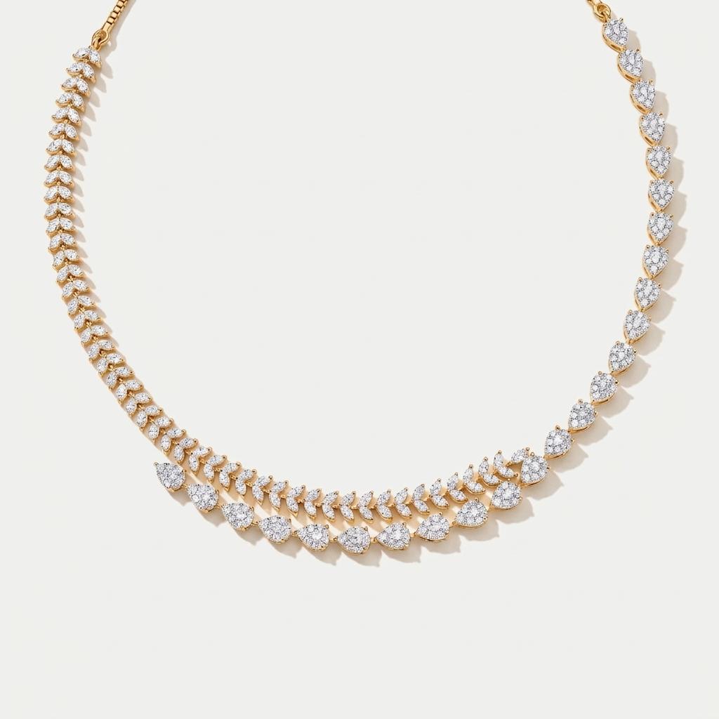 Pear Diamond Graduated Wave Necklace