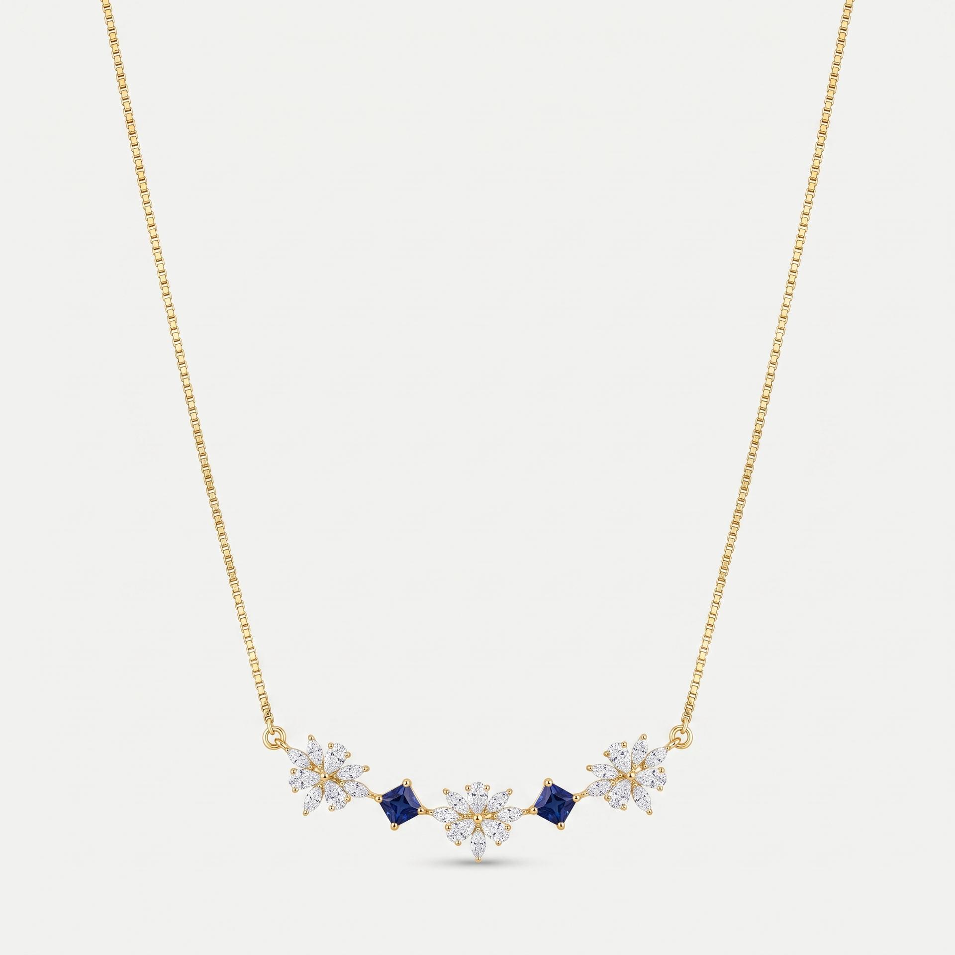 Diamond & Sapphire Floral Trio Necklace