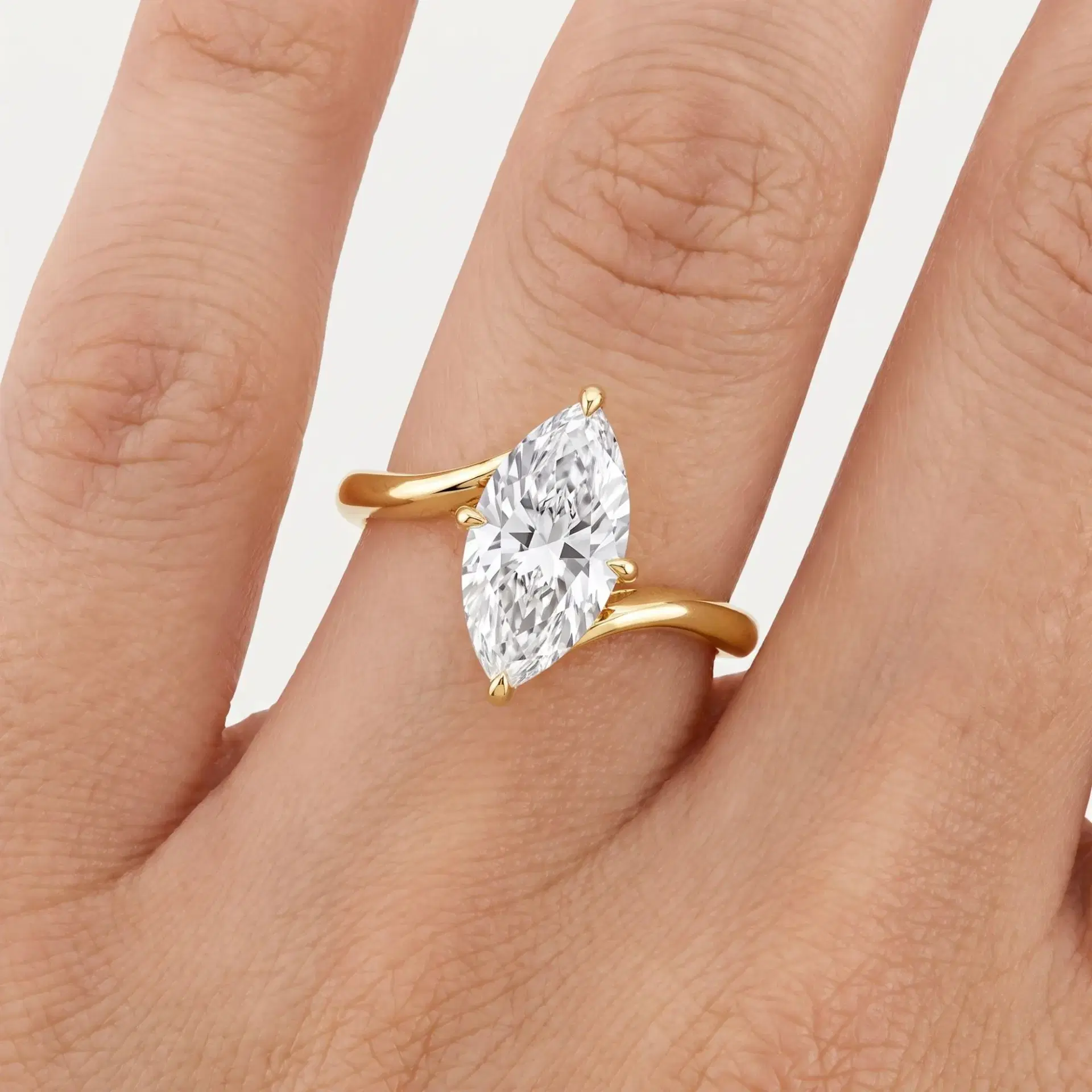 Marquise Diamond Bypass Solitaire Ring on model