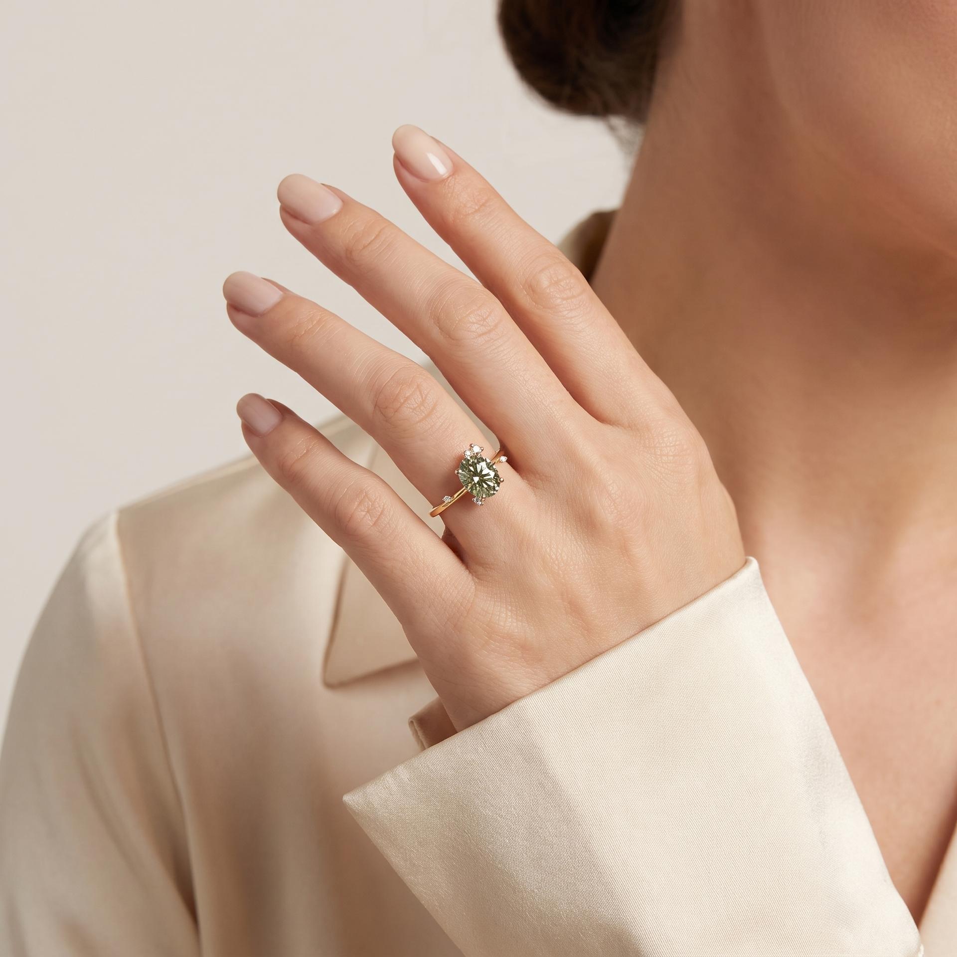 Oval Diamond Accent Ring on model