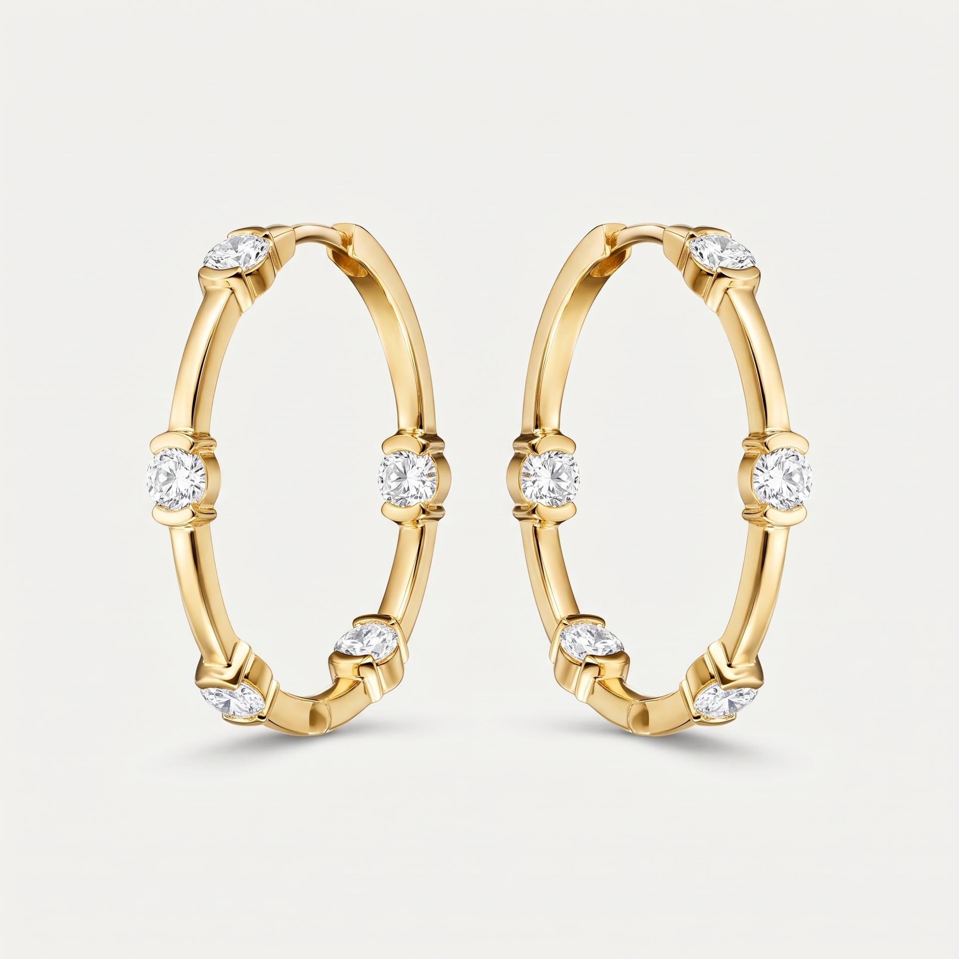 Round Diamond Station Hoop Earrings 1