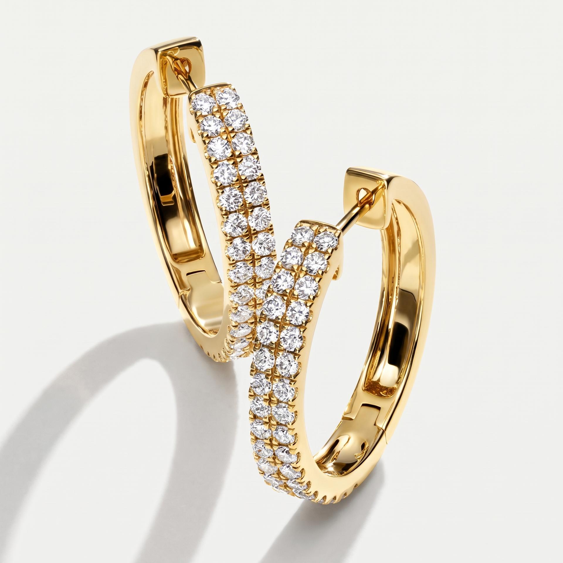 Round Diamond Two-Row Pavé Hoop Earrings on model