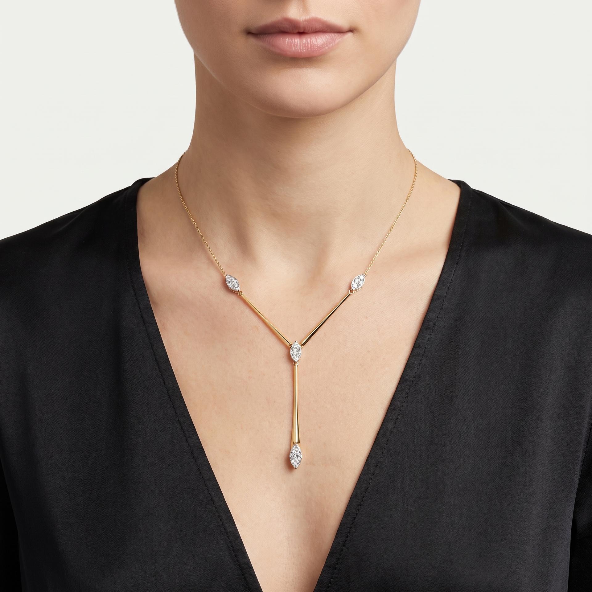 Marquise Diamond Bar Y-Necklace on model