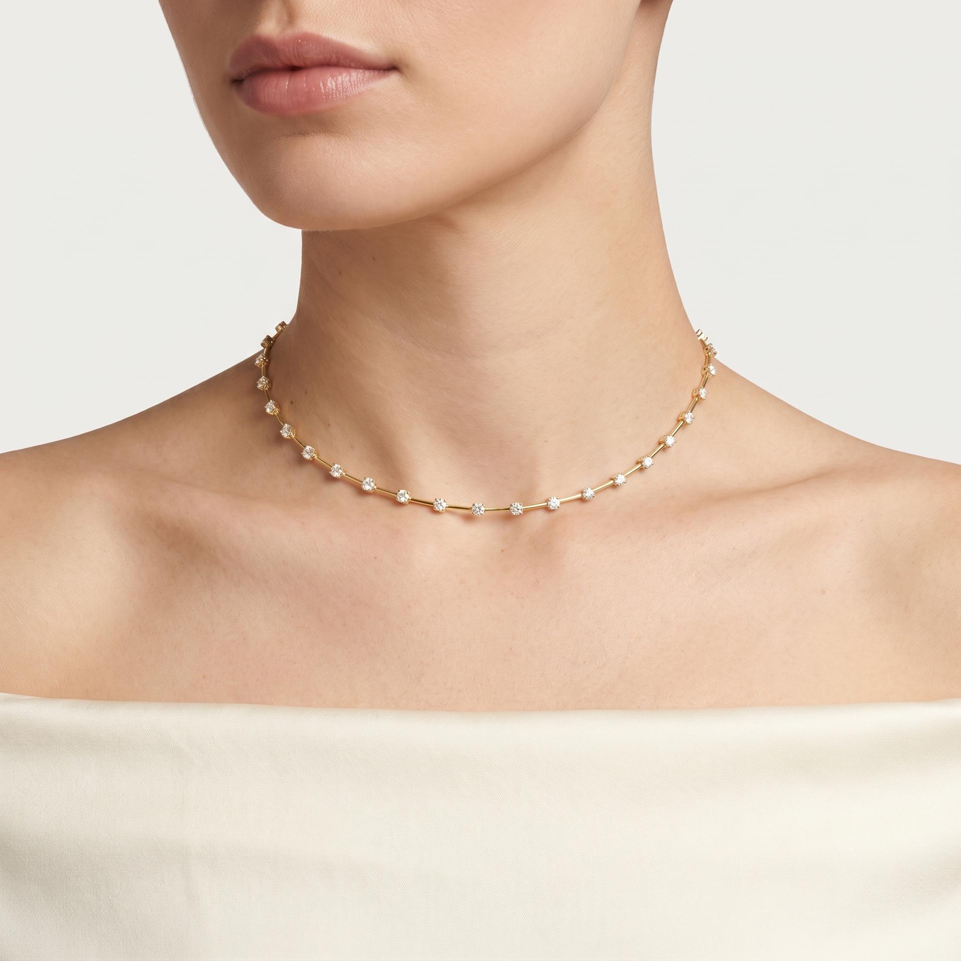 Round Diamond Bar Station Choker Necklace on model