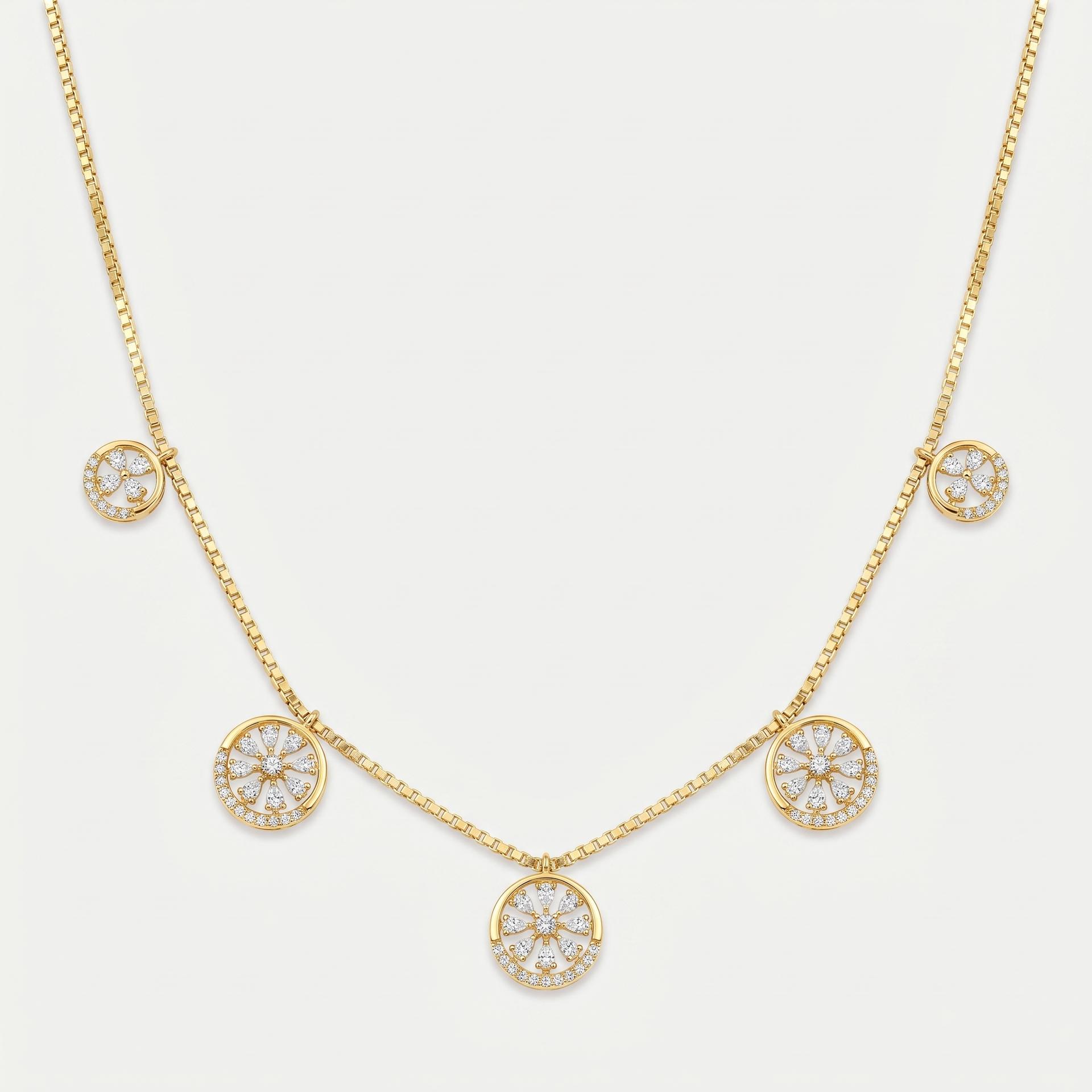 Marquise Diamond Pinwheel Disc Station Necklace