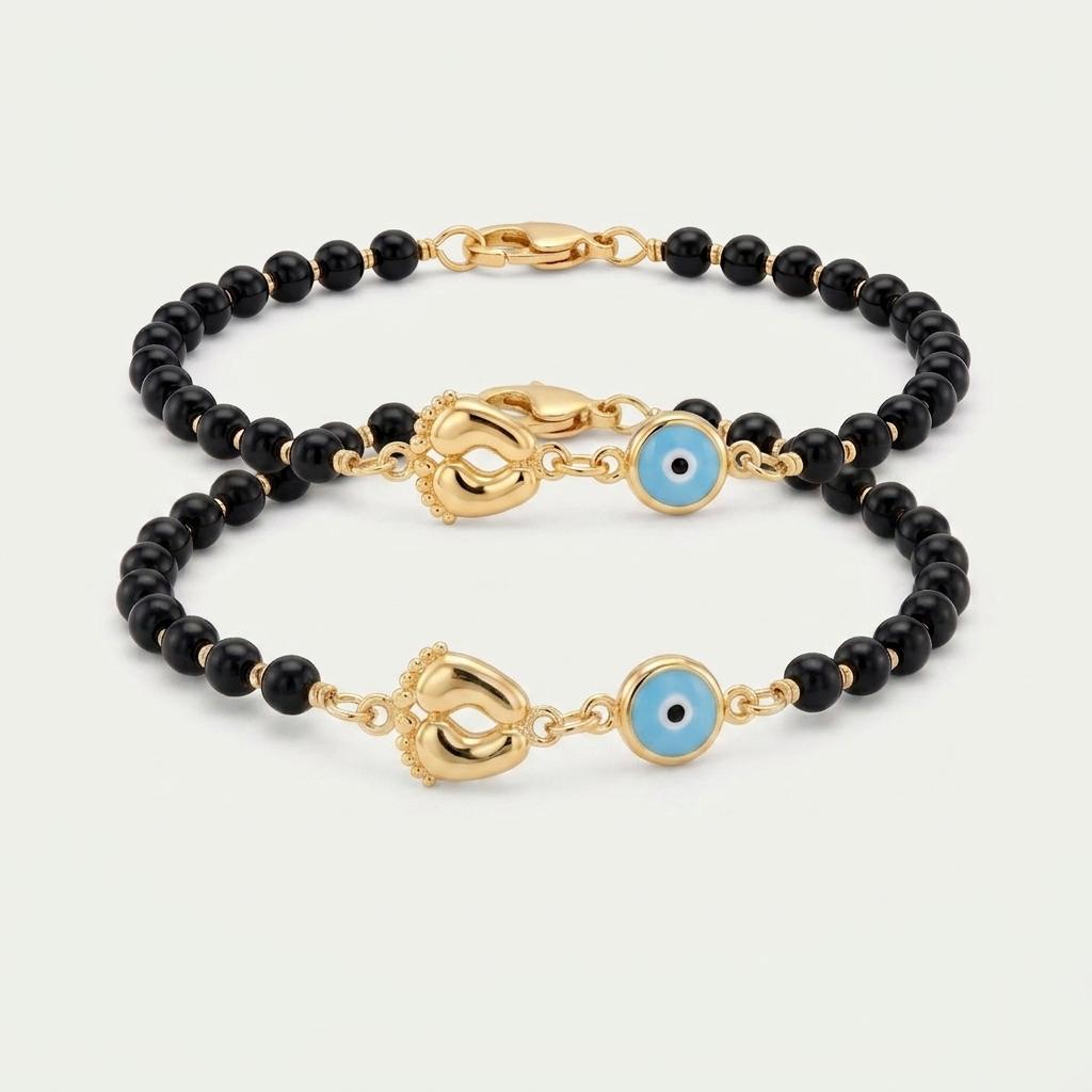 Little Feet — Baby Footprint & Evil Eye Beaded Chain Bracelet 1