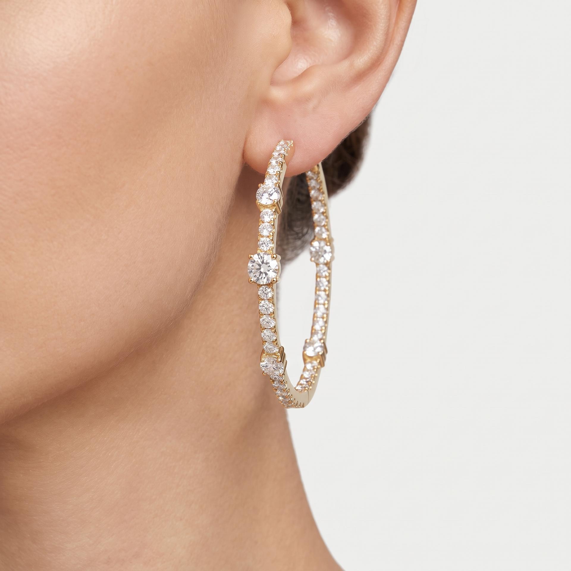 Round Diamond Station Pavé Inside-Out Hoop Earrings on model
