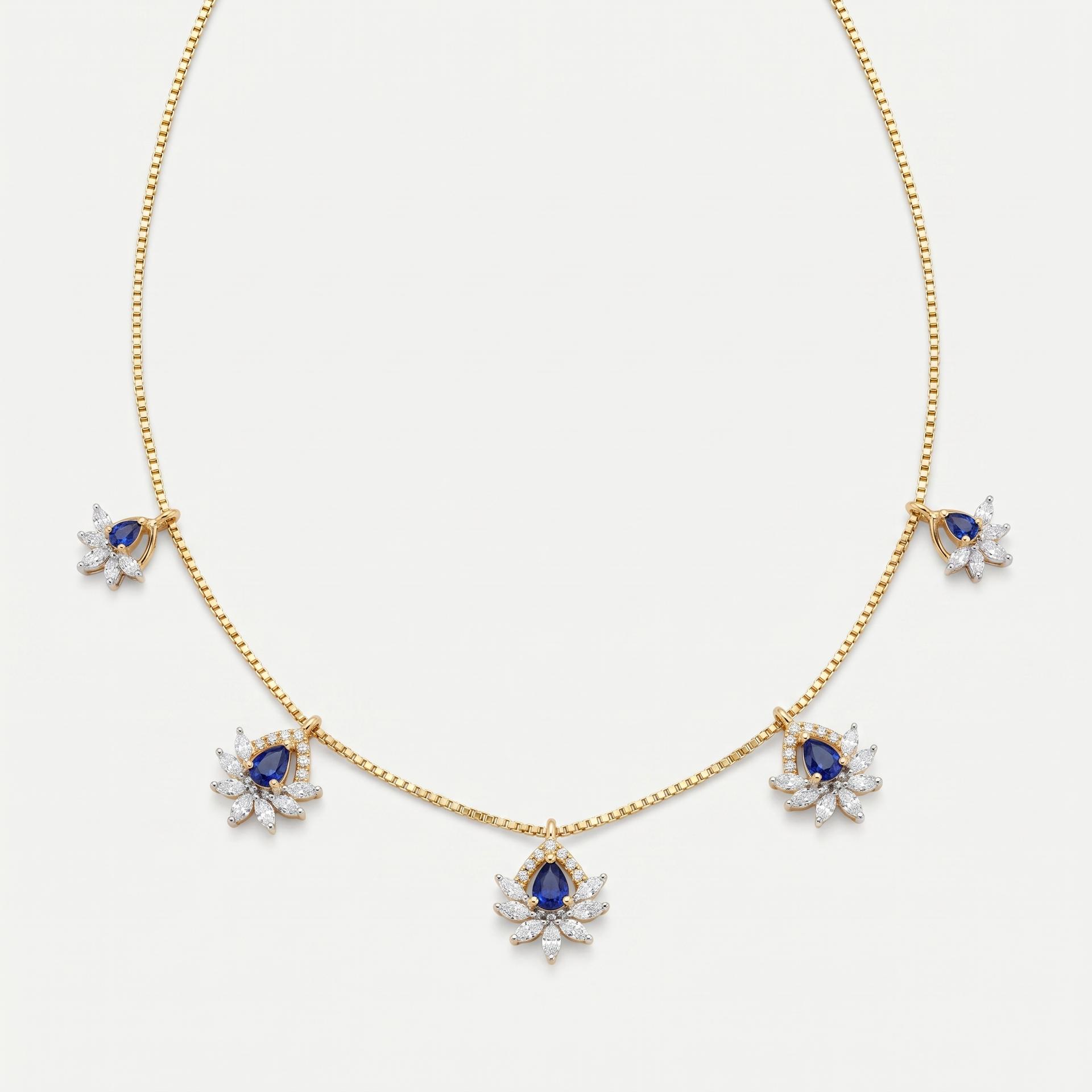 Sapphire & Marquise Diamond Fan Station Necklace