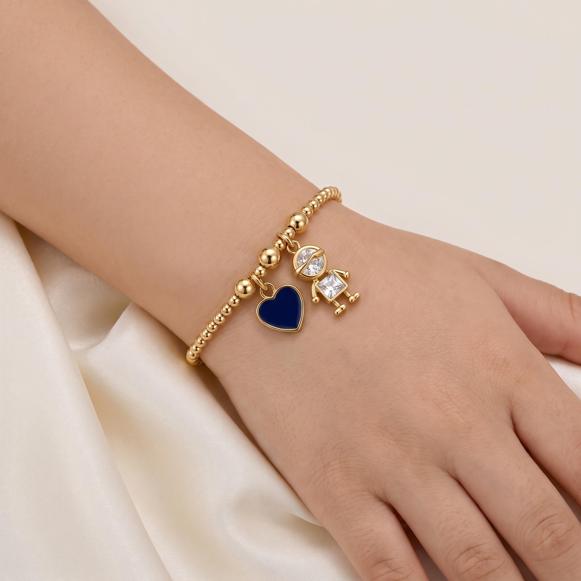 Little Robot & Heart — Bezel Set Robot Boy & Enamel Heart Charm Bracelet 2