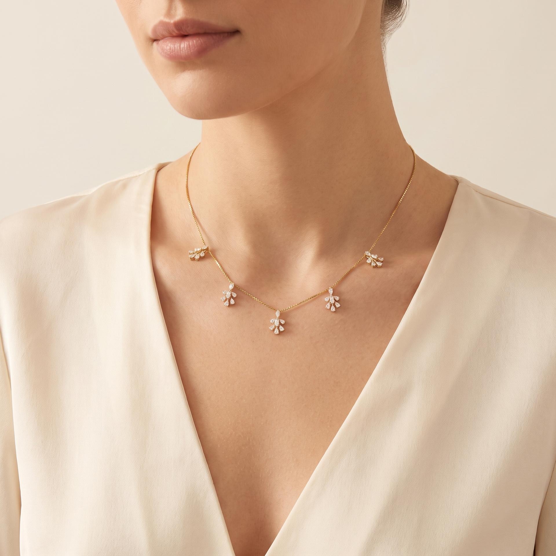 Marquise Diamond Spray Station Necklace on model