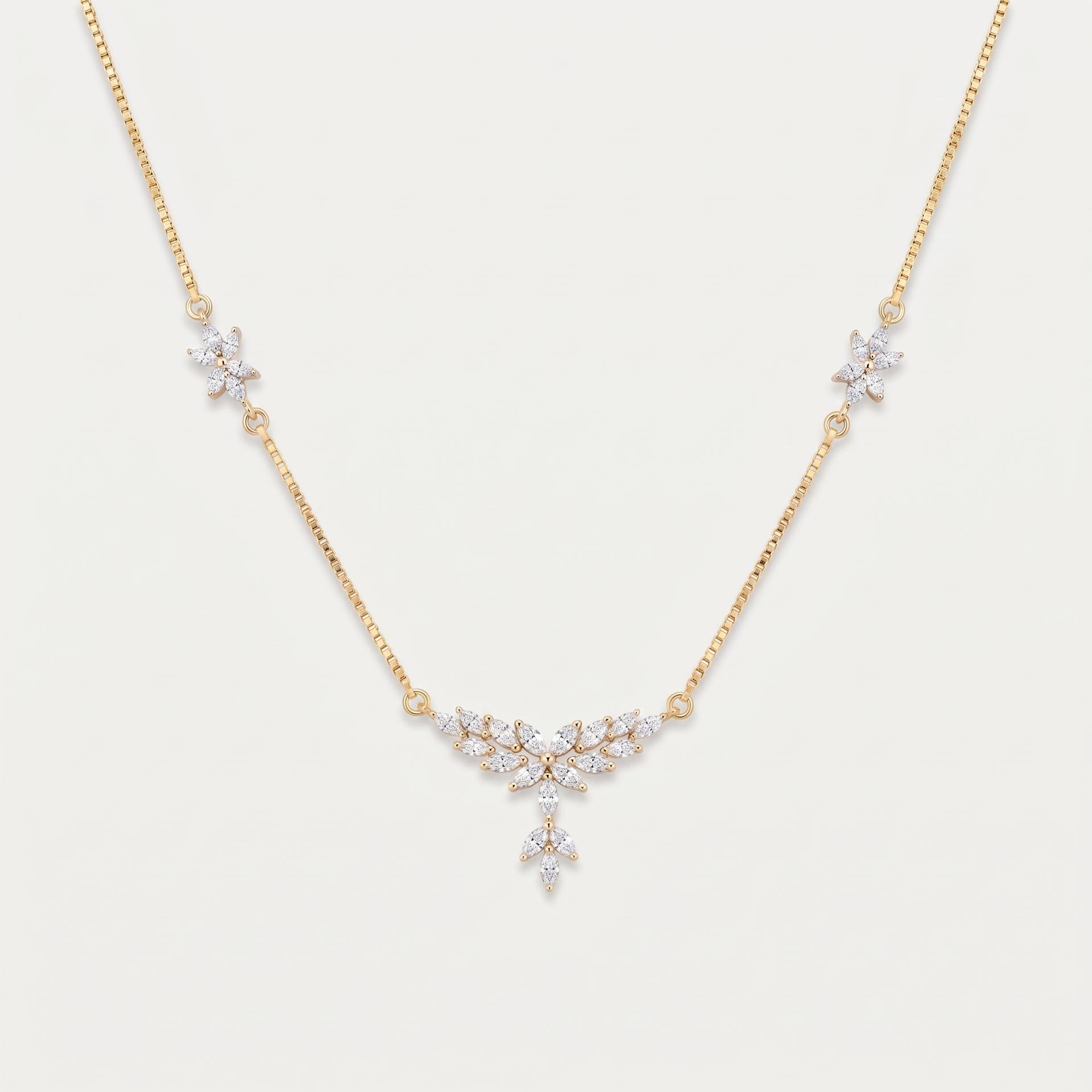 Marquise & Round Diamond Floral Station Necklace