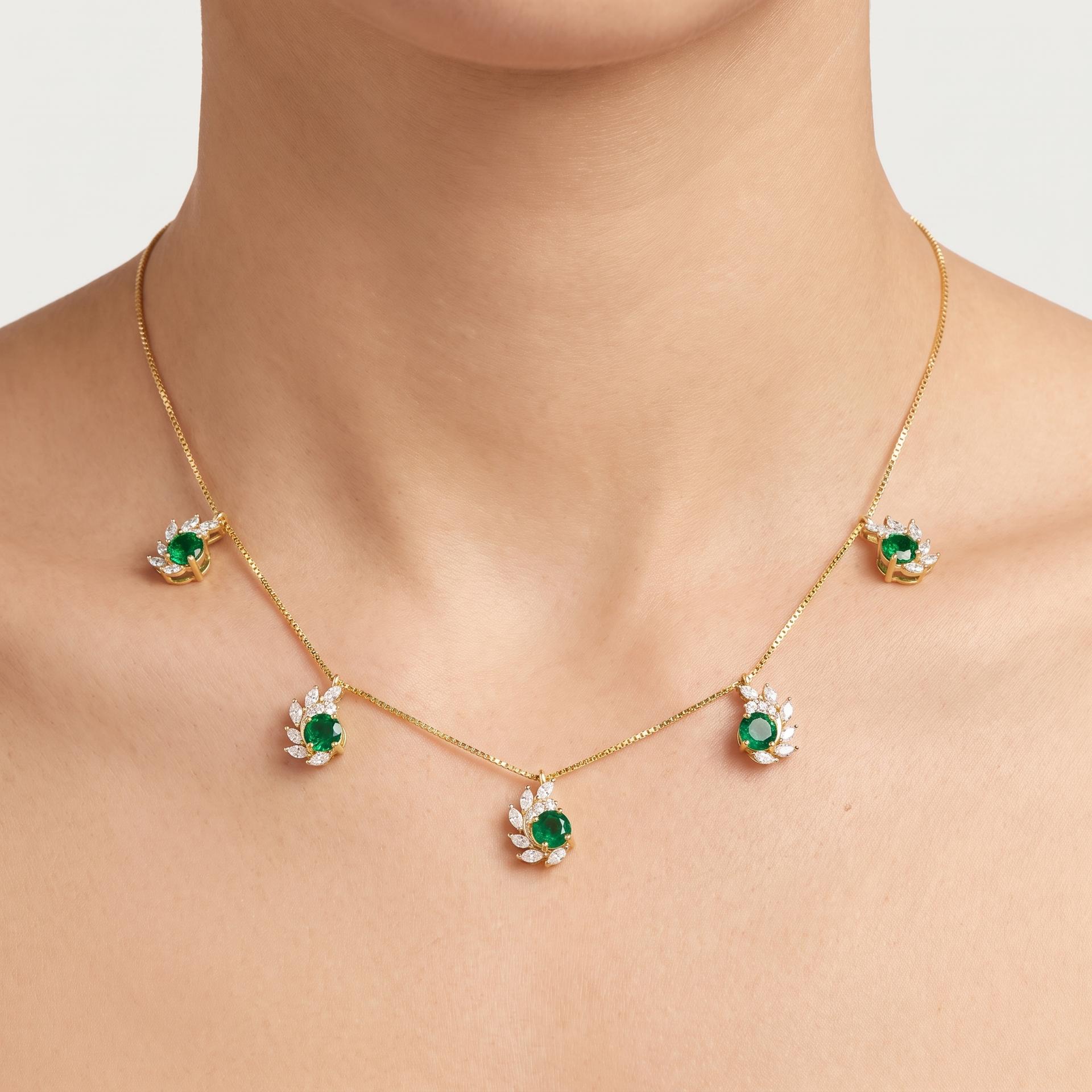 Emerald & Marquise Diamond Whirl Station Necklace on model