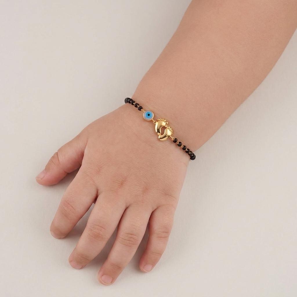 Little Feet — Baby Footprint & Evil Eye Beaded Chain Bracelet 3