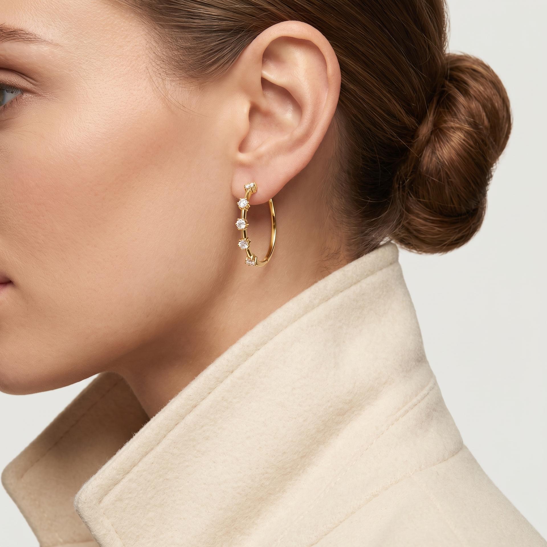 Classic Diamond Station Hoop Earring 2