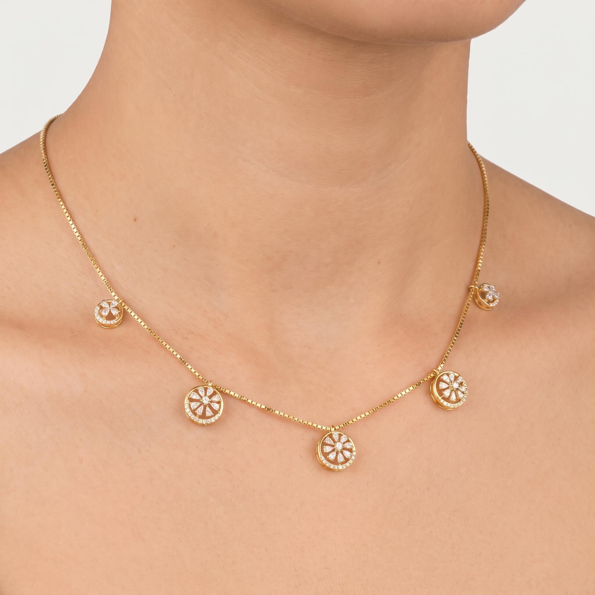 Marquise Diamond Pinwheel Disc Station Necklace on model