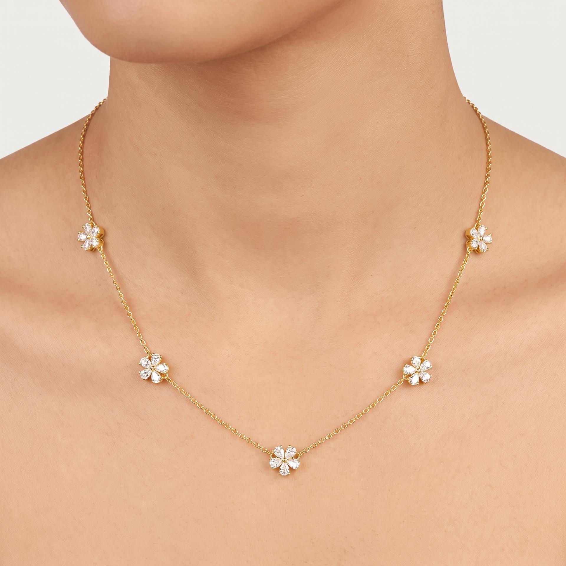 Marquise Diamond Clover Station Necklace on model