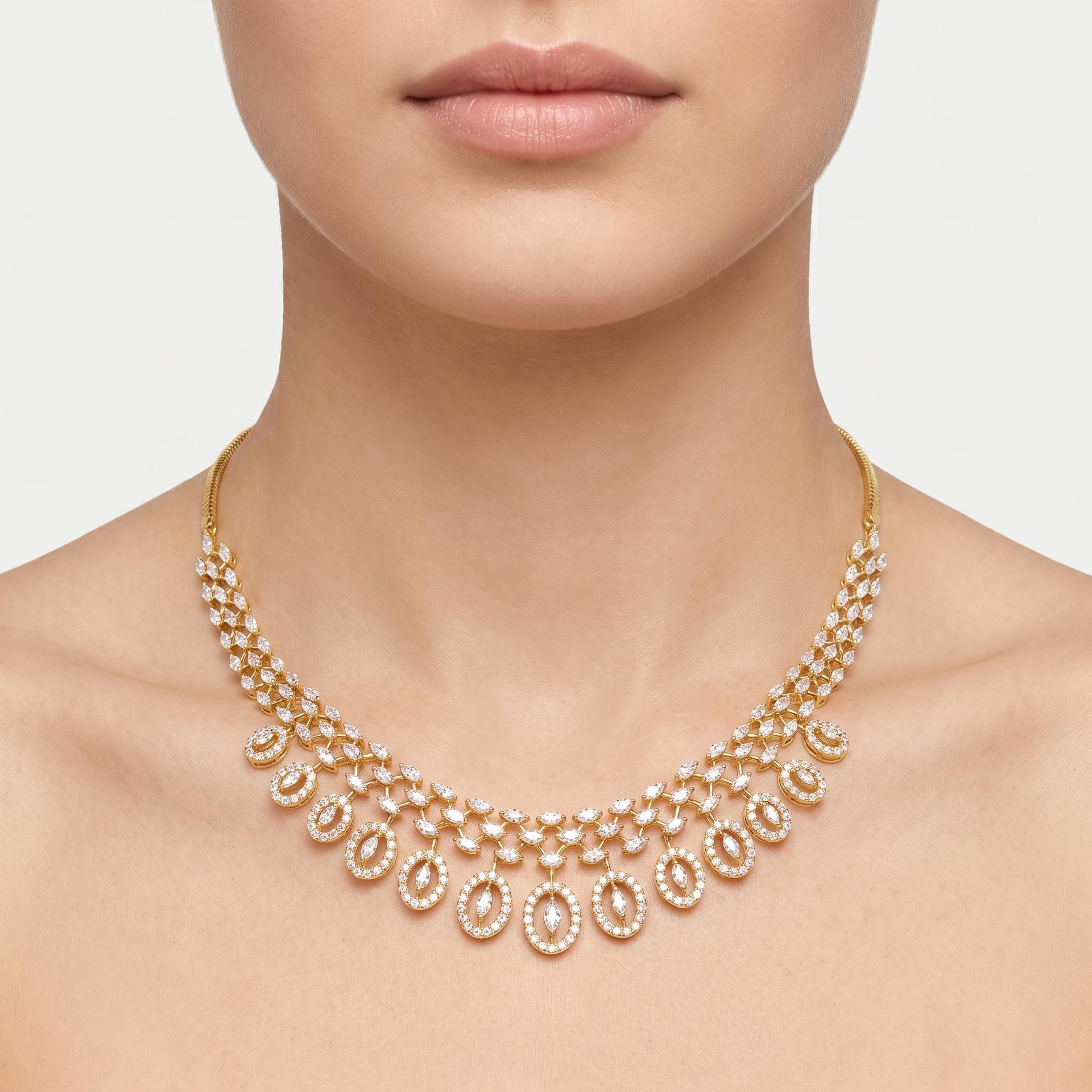 Marquise Diamond Wreath Fringe Necklace on model