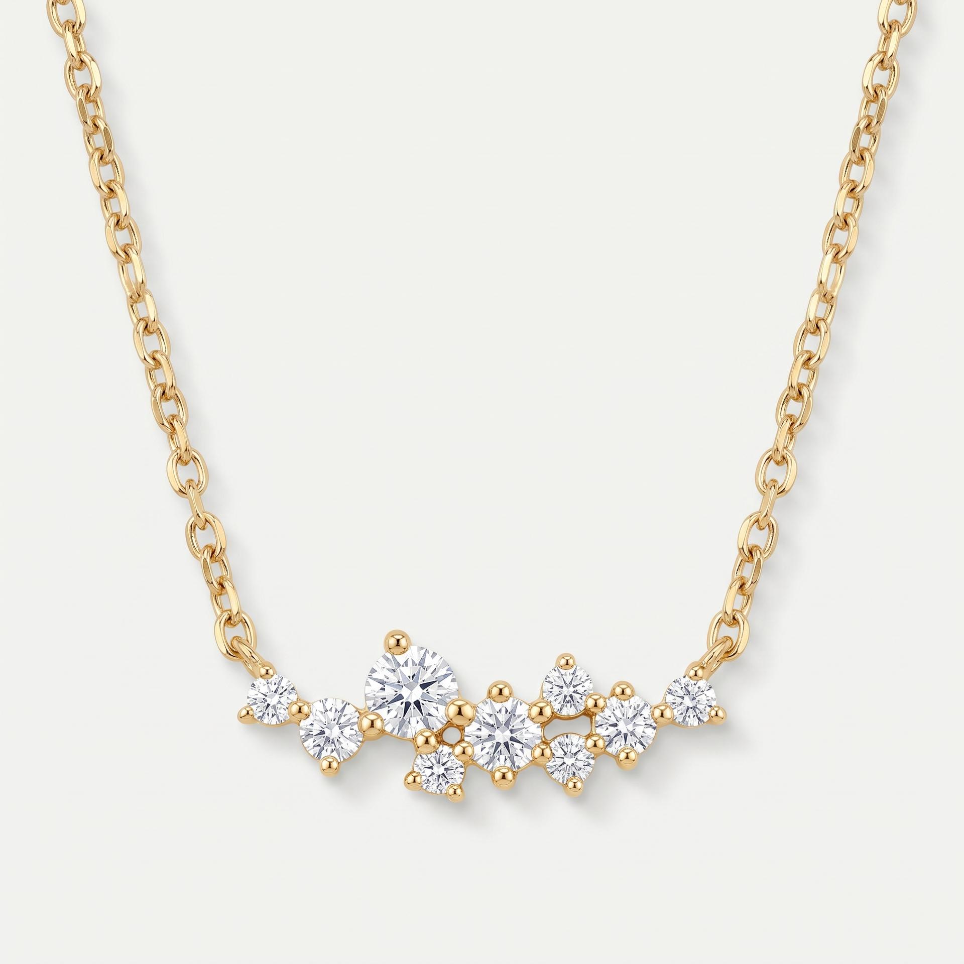 Round Diamond Scattered Cluster Necklace