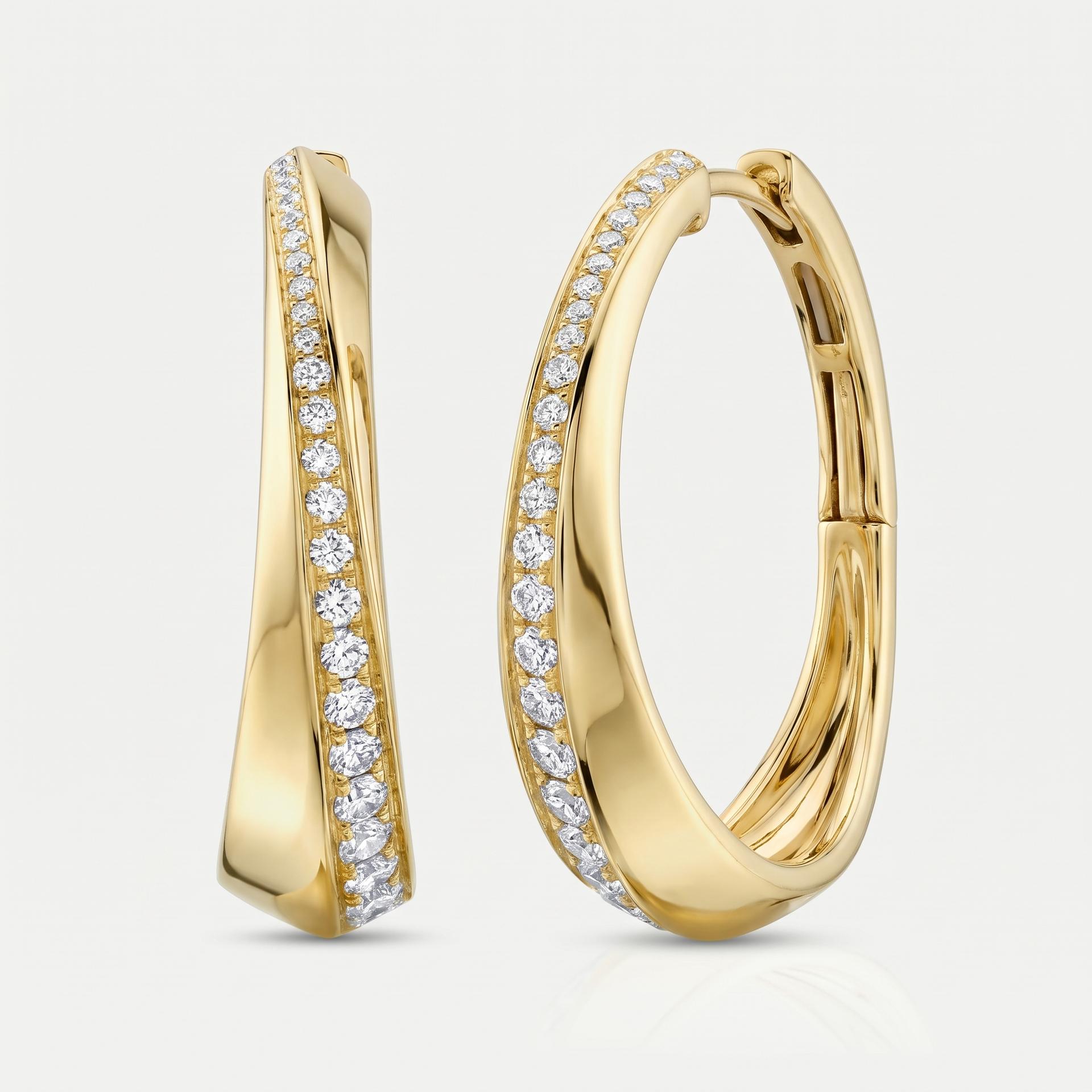 Round Diamond Tapered Hoop Earrings 1