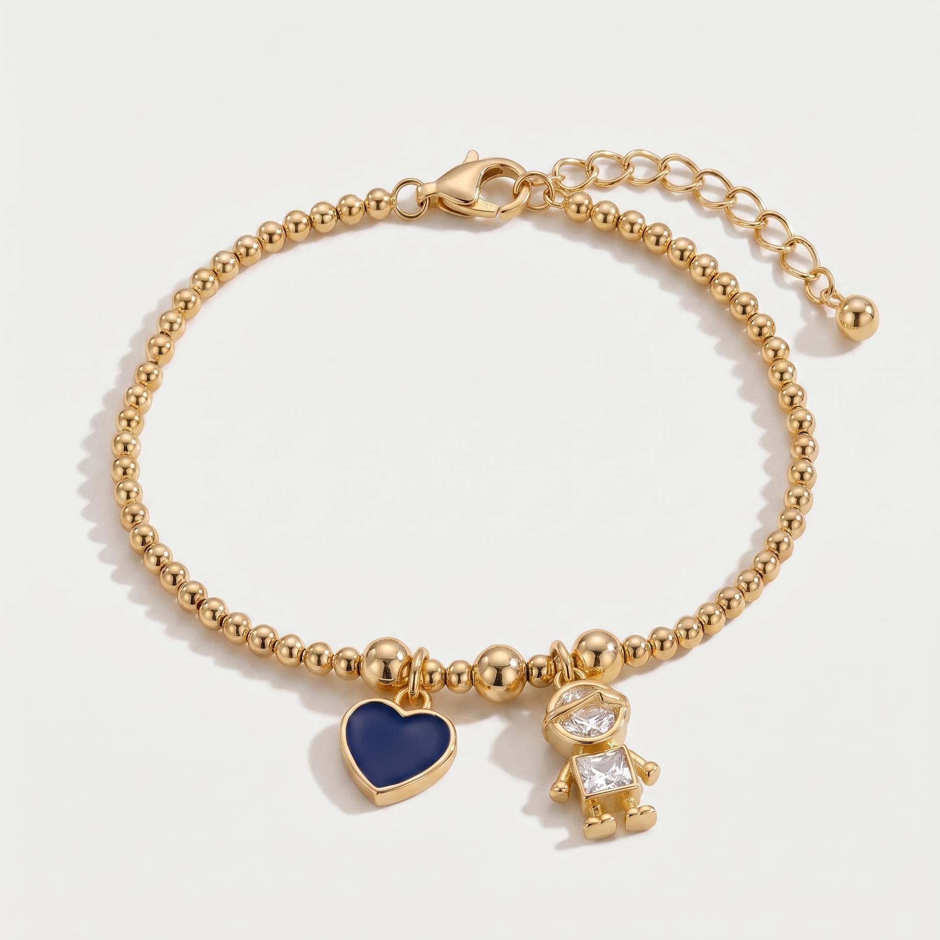 Little Robot & Heart — Bezel Set Robot Boy & Enamel Heart Charm Bracelet 1