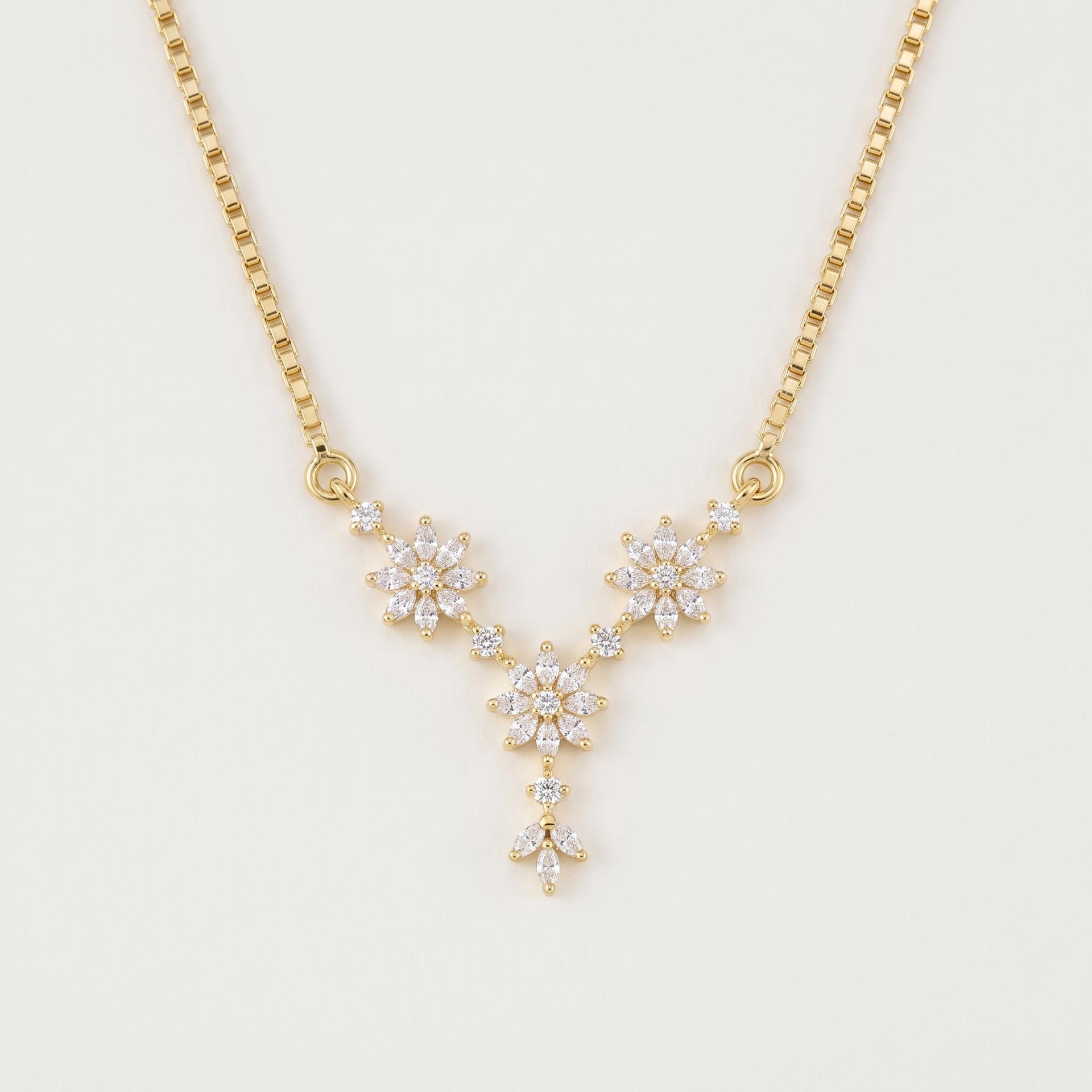 Marquise Diamond Triple Floral Station Necklace